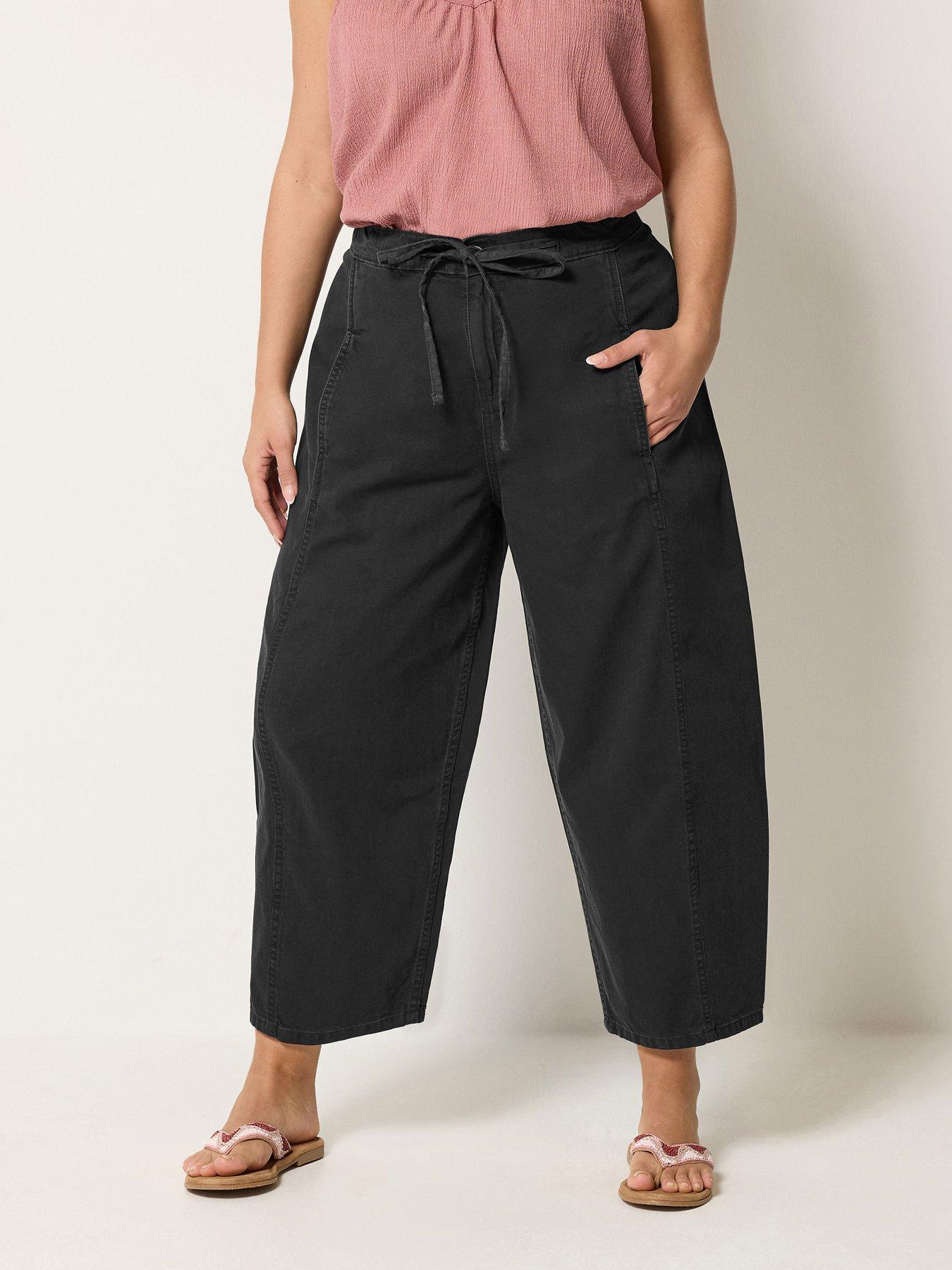Yours Curve Barrel Leg Crop Trouser - Black