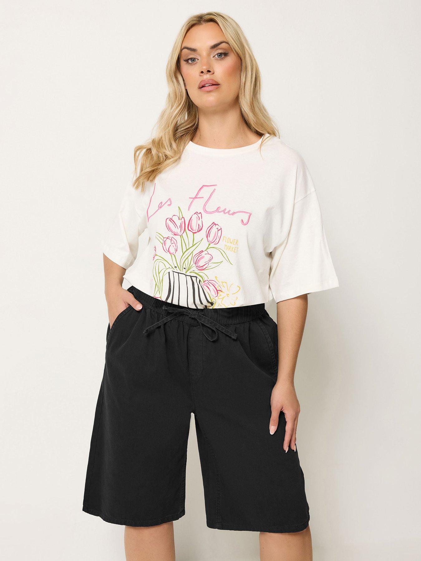 Image 1 of 4 of Yours Curve Pull On Denim Jort - Black