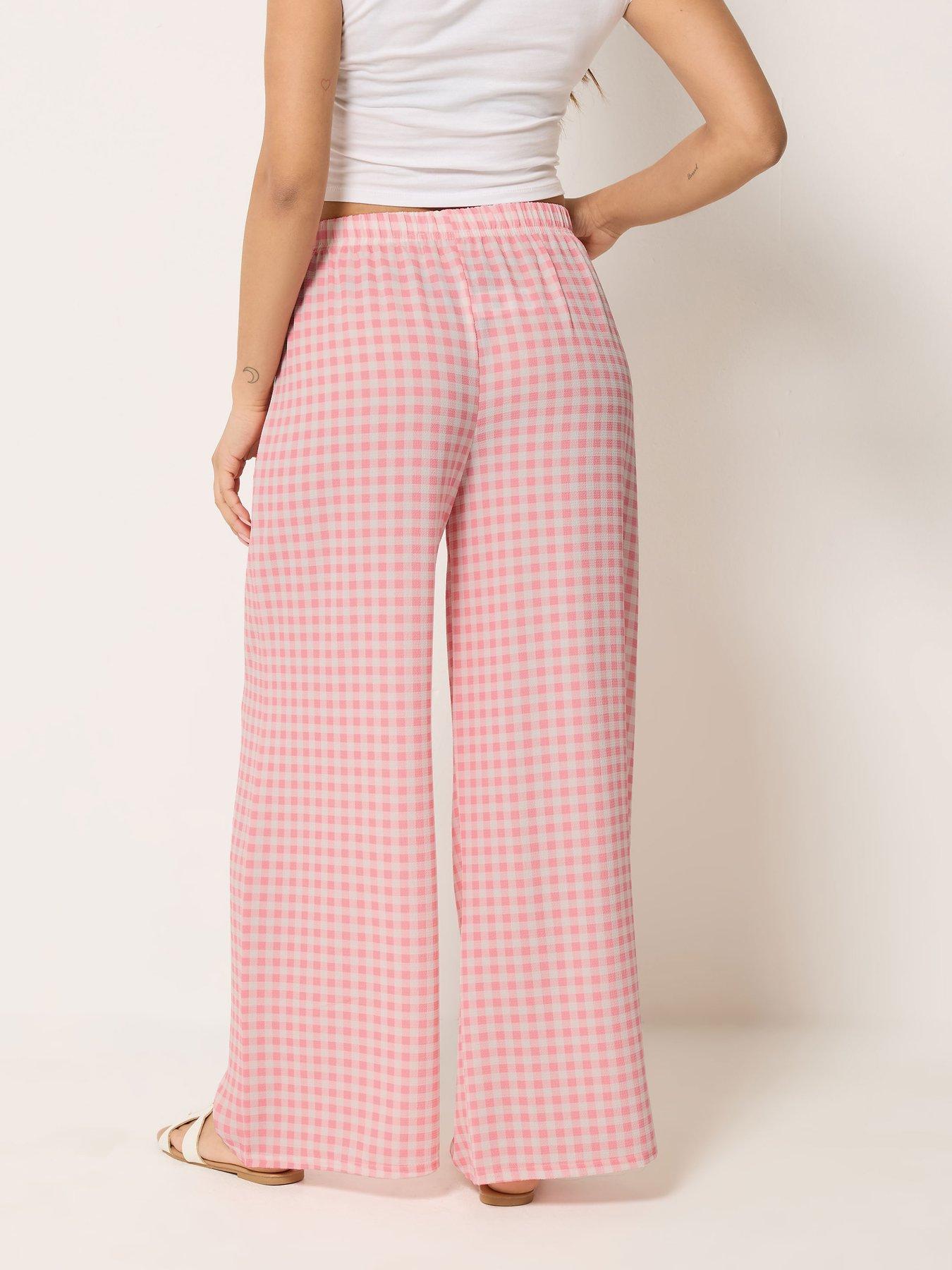 Image 2 of 4 of PixieGirl Petite Gingham Wide Leg Trousers - Pink