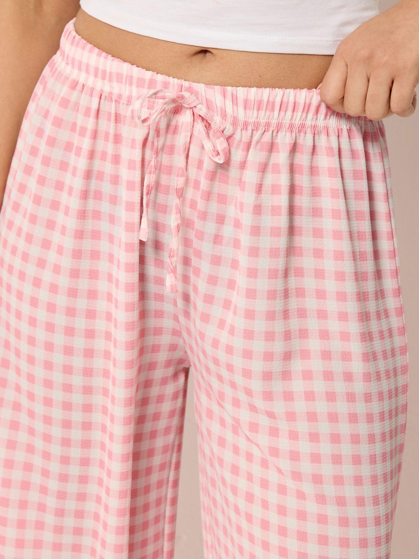 Image 4 of 4 of PixieGirl Petite Gingham Wide Leg Trousers - Pink
