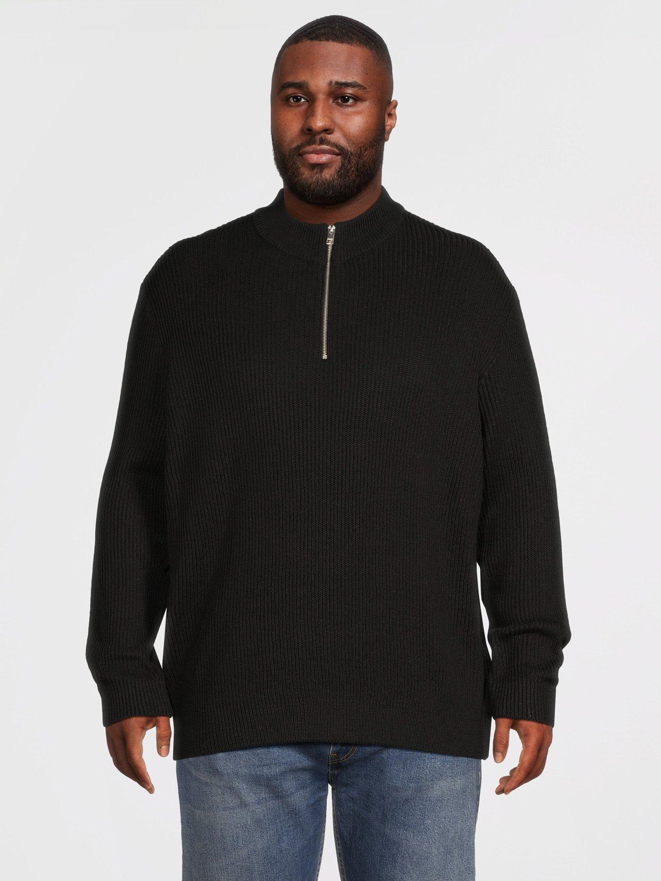 Jack & Jones Plus Panel Knitted 1/2 Zip Jumper - Black