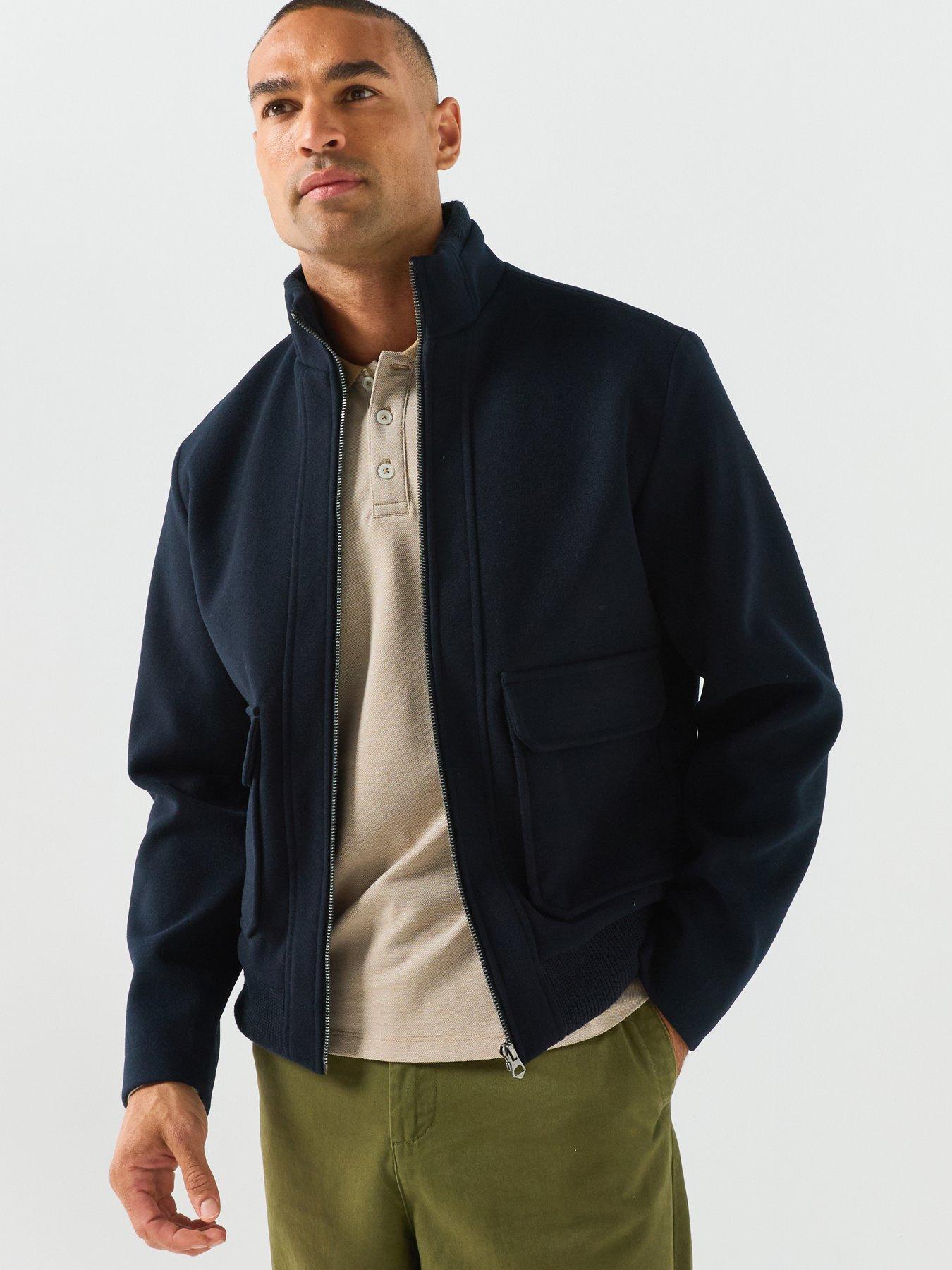 Jack & Jones Mens James Stand Collar Zip Bomber Jacket - Dark Navy