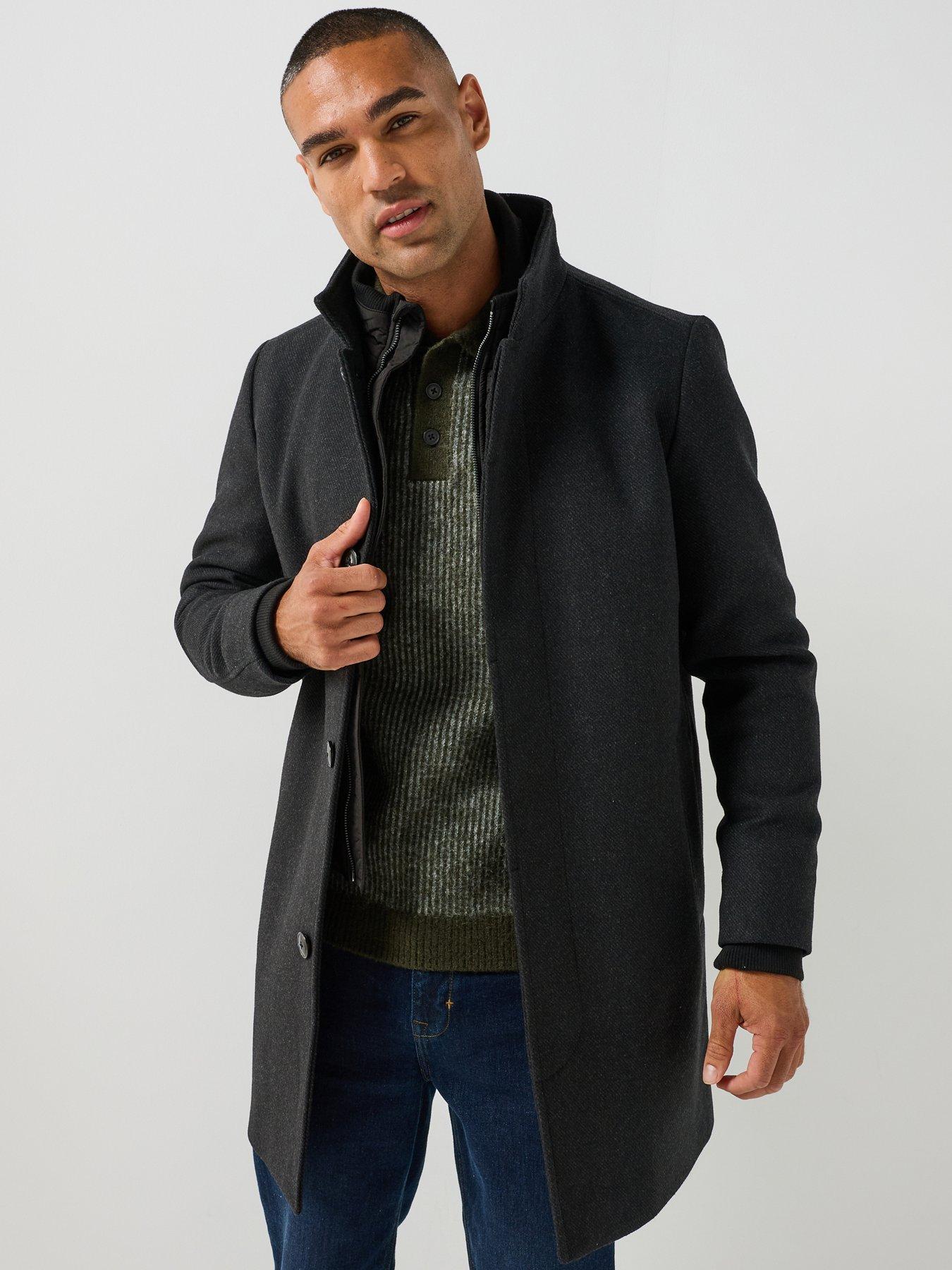Image 1 of 6 of Jack & Jones Mens Melton Peacoat - Dark Grey
