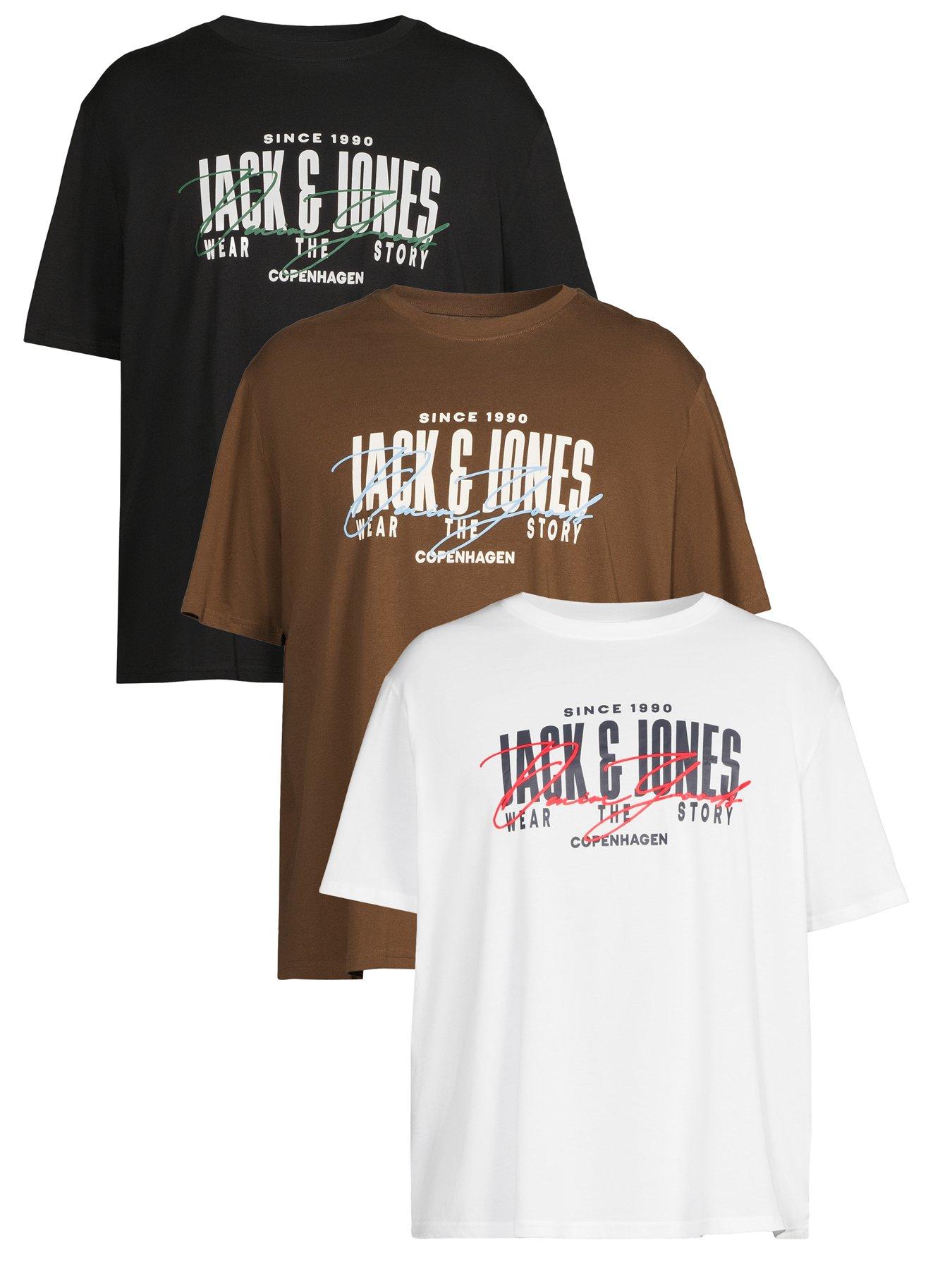 Jack & Jones Plus Aero Crew Neck 3 Pack T-Shirt - Assorted