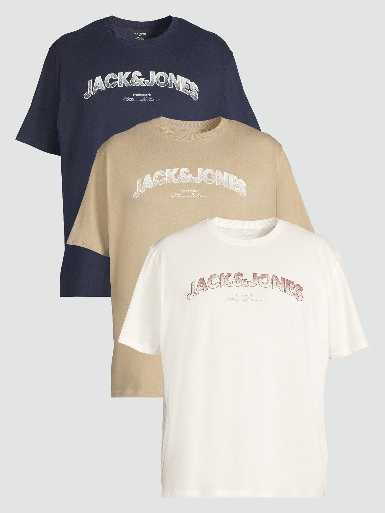 Image 1 of 5 of Jack & Jones Plus Avery Crew Neck 3 Pack T-Shirt - Cloud Dancer