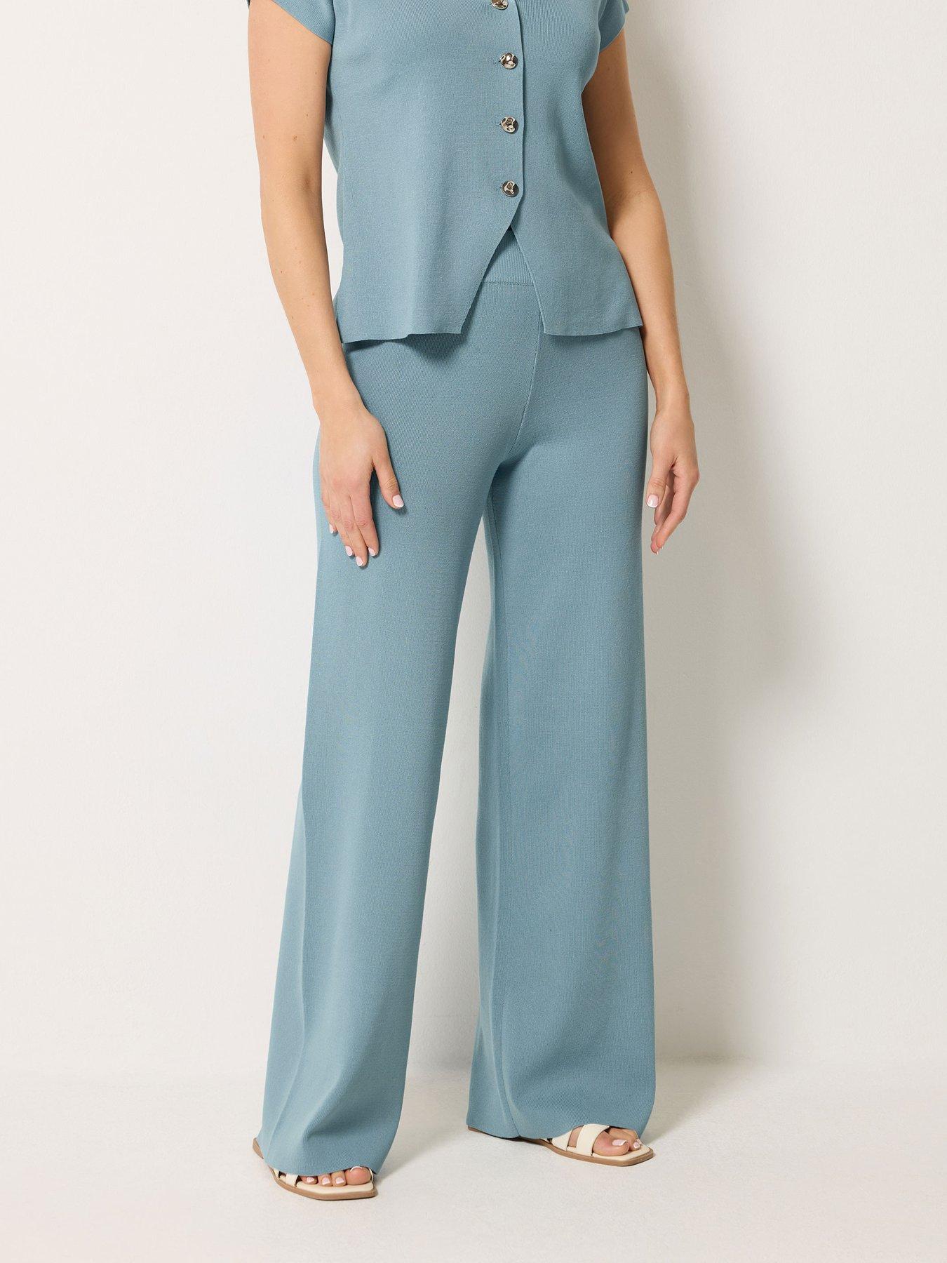 Long Tall Sally Knitted Wide Leg Trousers - Blue