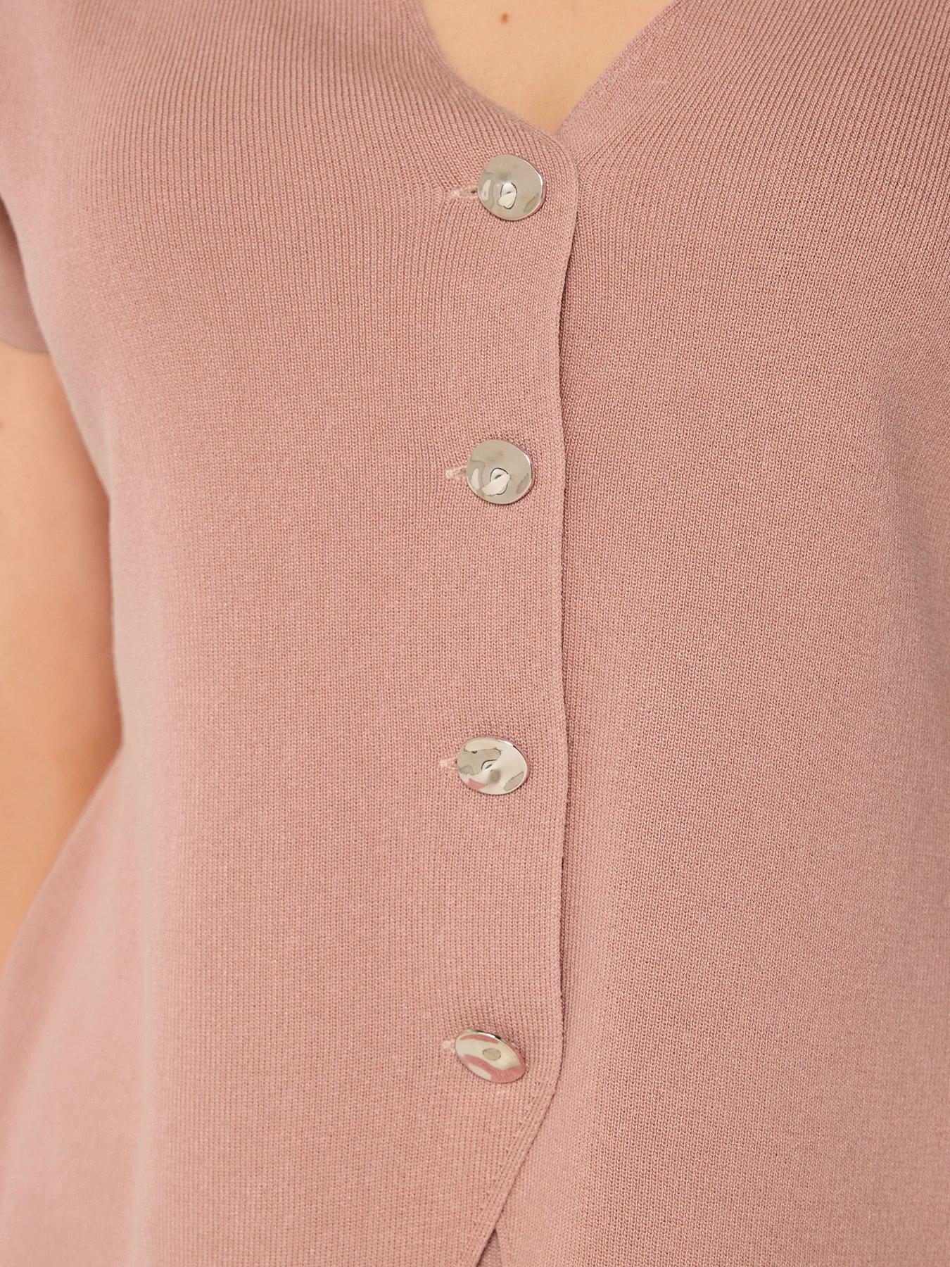 Image 4 of 4 of Long Tall Sally Button Through Short Sleeve Cardigan - Pink