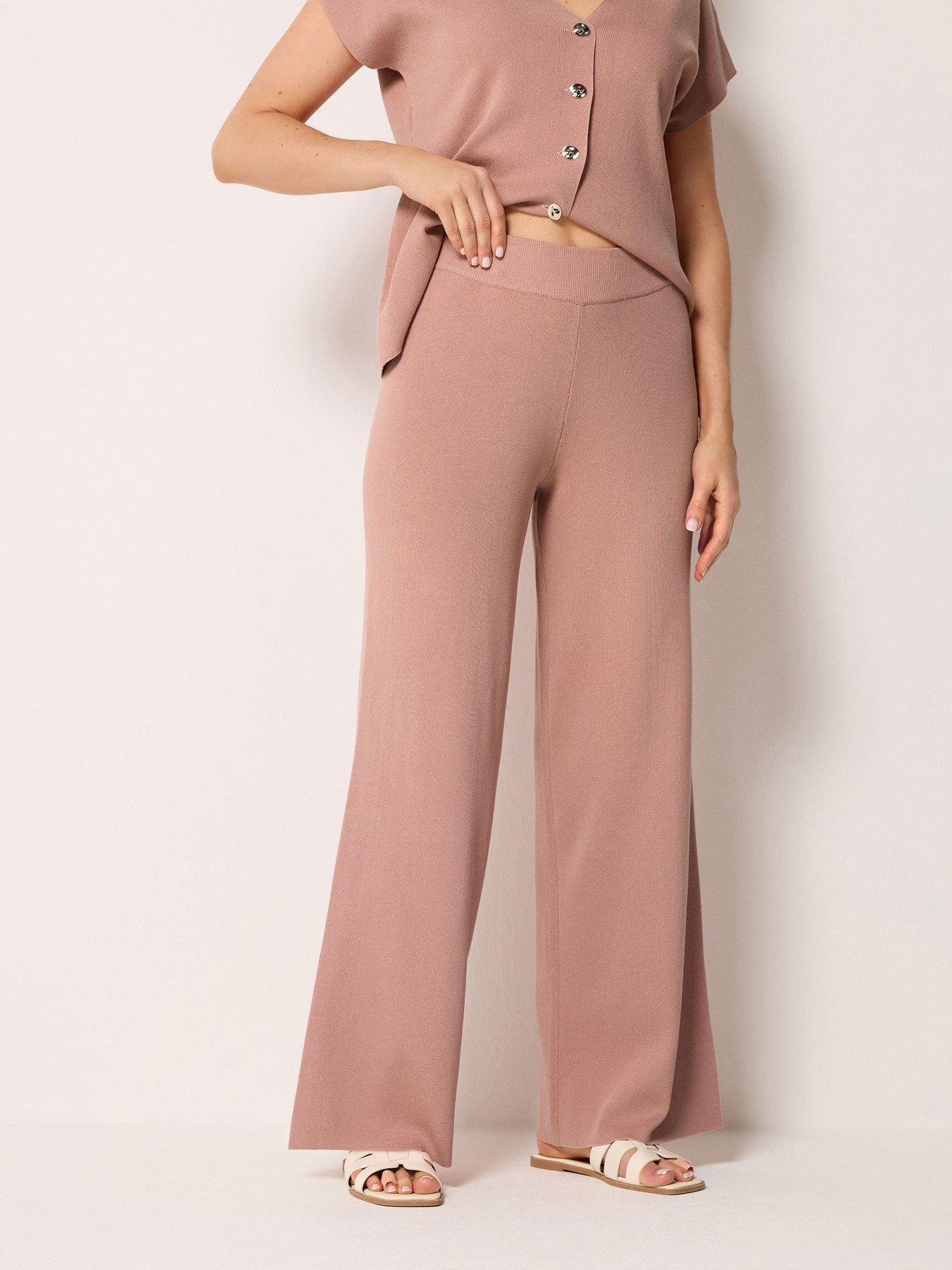 Long Tall Sally Knitted Wide Leg Trousers - Pink