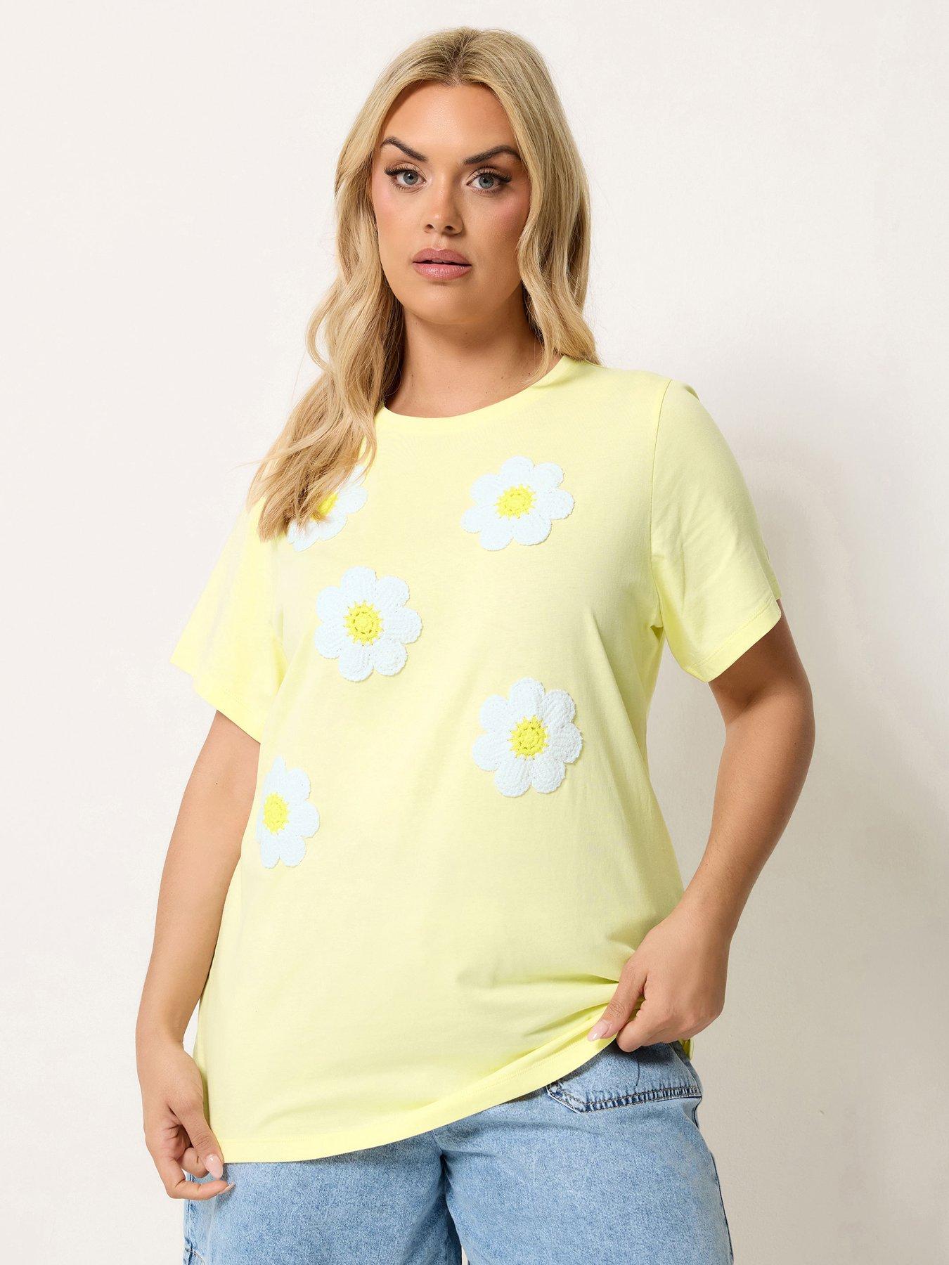 Yours Curve Applique Daisy Print T-shirt