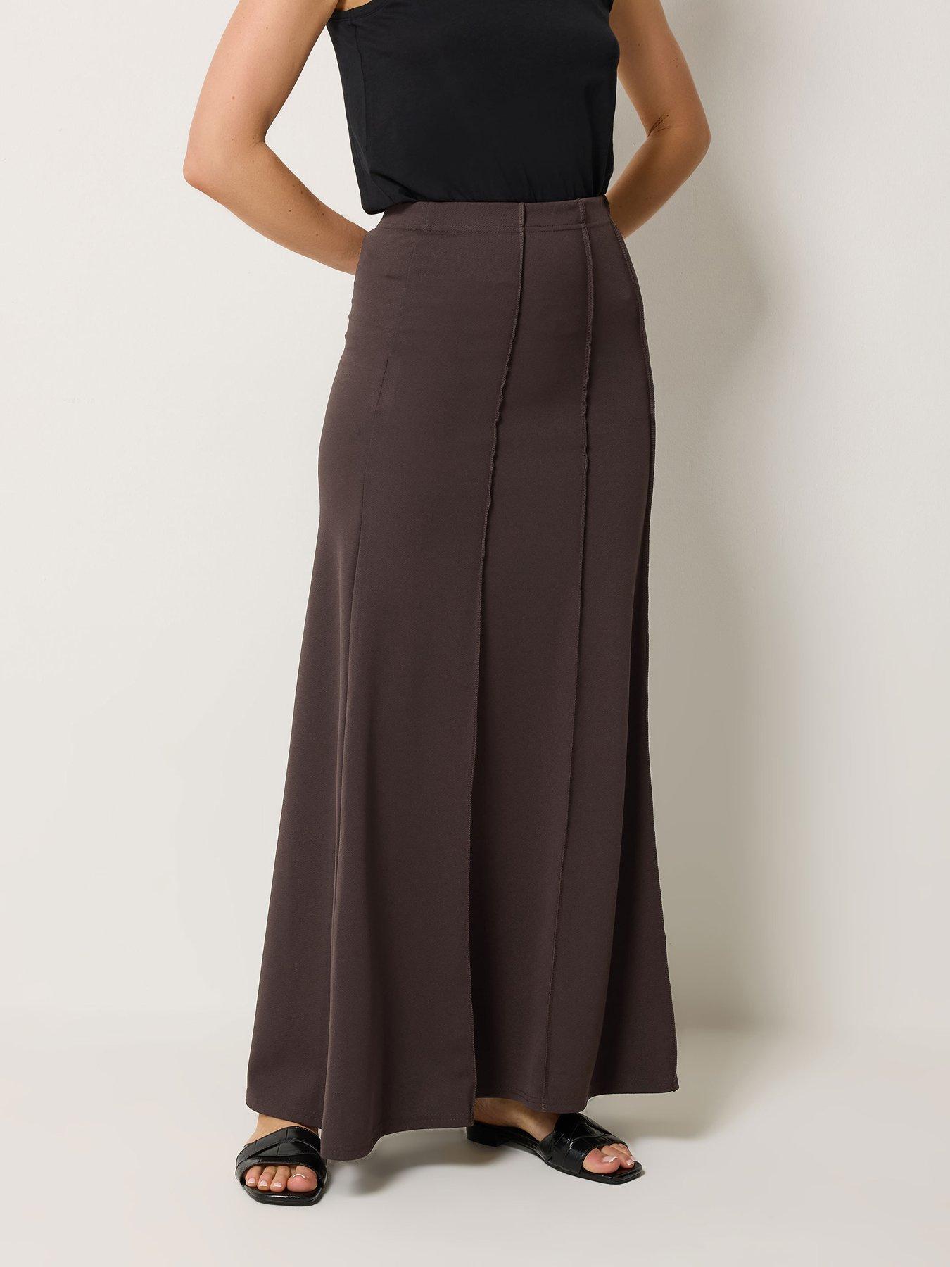 Image 1 of 5 of Long Tall Sally Seamed Maxi Flare Skirt - Brown
