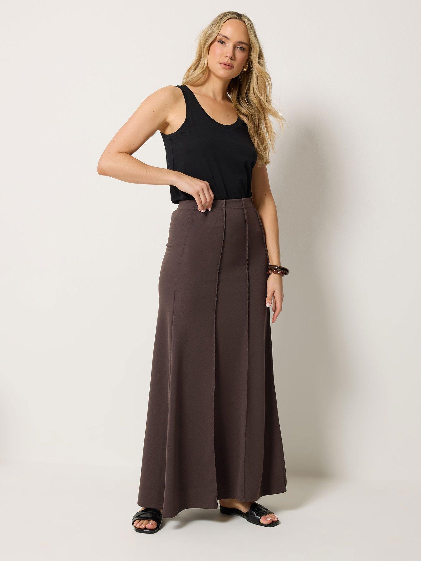 Image 3 of 5 of Long Tall Sally Seamed Maxi Flare Skirt - Brown