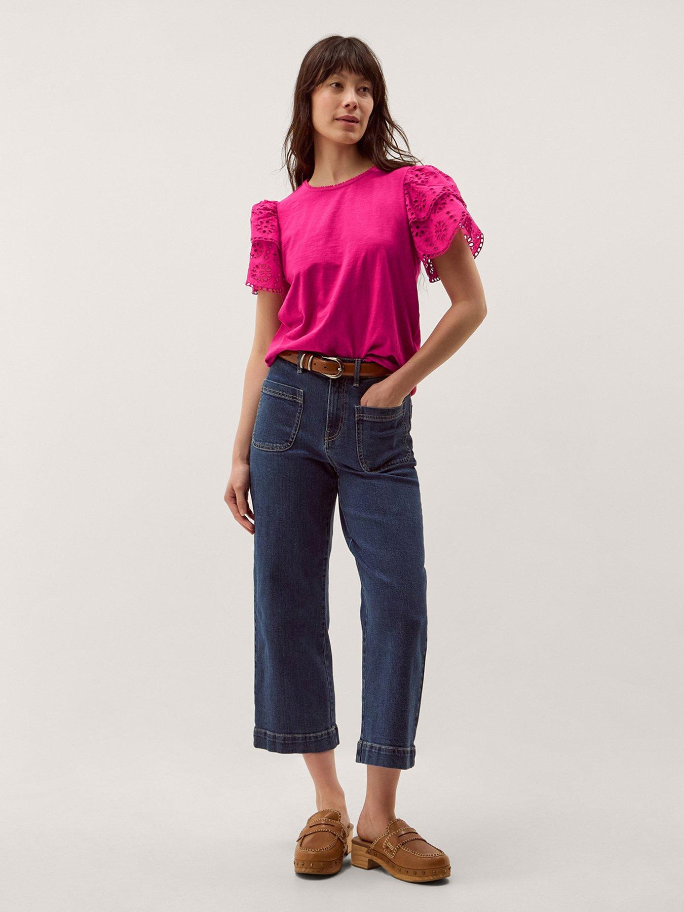 Monsoon Bev Broderie Jersey T-shirt - Pink