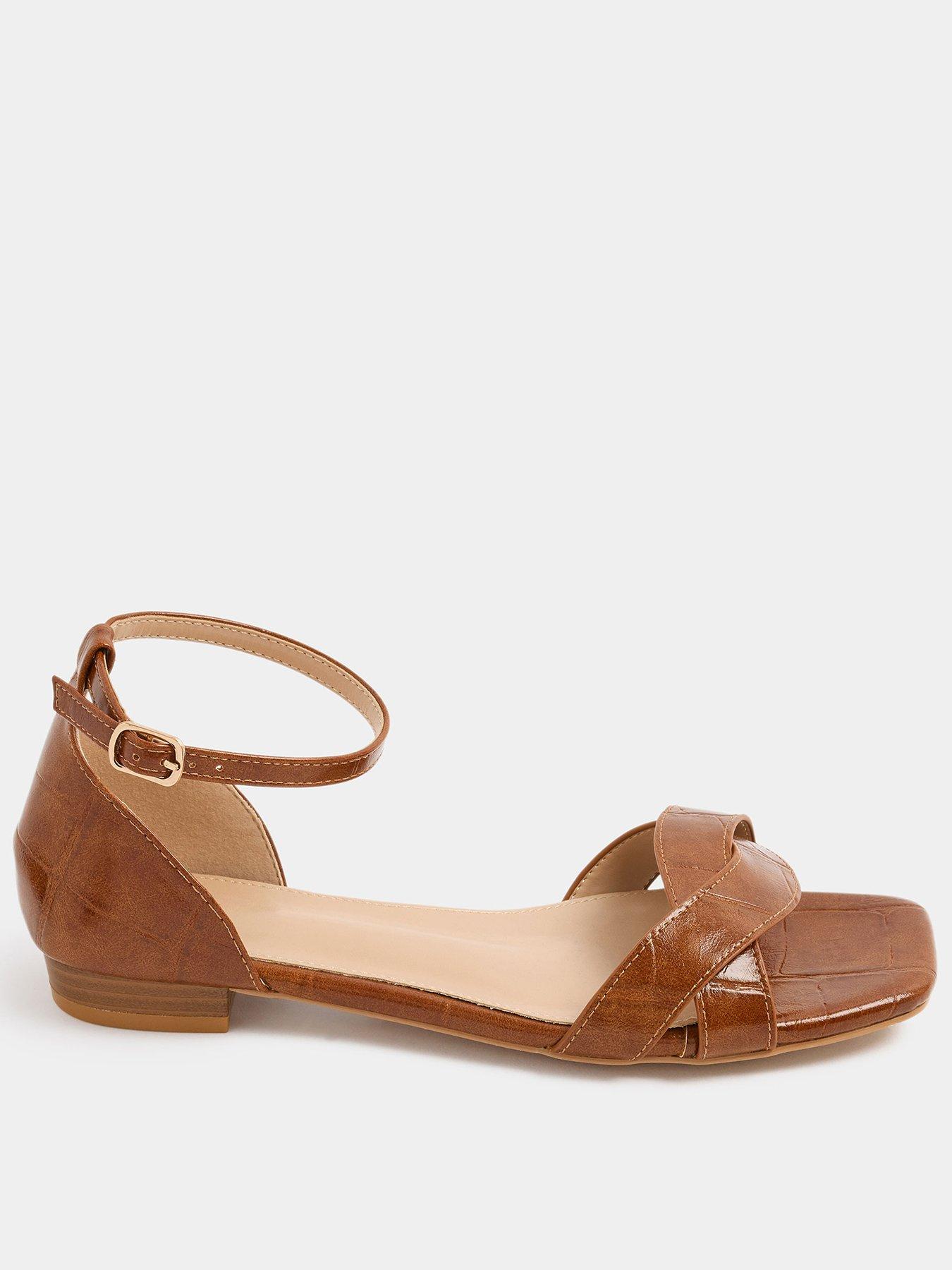 Image 1 of 4 of Yours Twist Front Square Toe Sandals - Brown