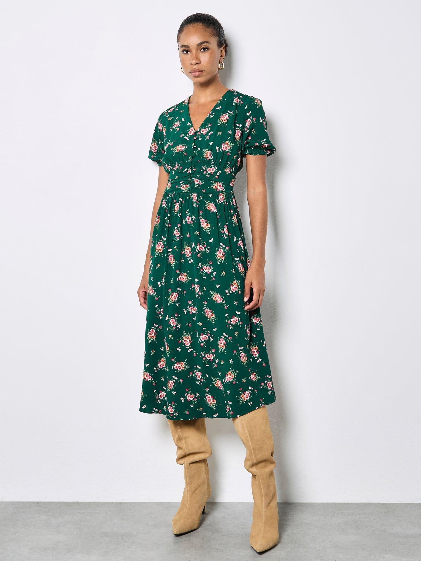Apricot Midi Milkmaid Tee Dress With Pleated Waist