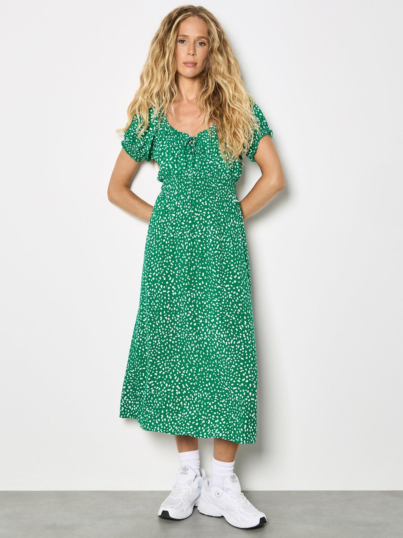 Apricot Apricot Milkmaid Midi Spot Printed Dress