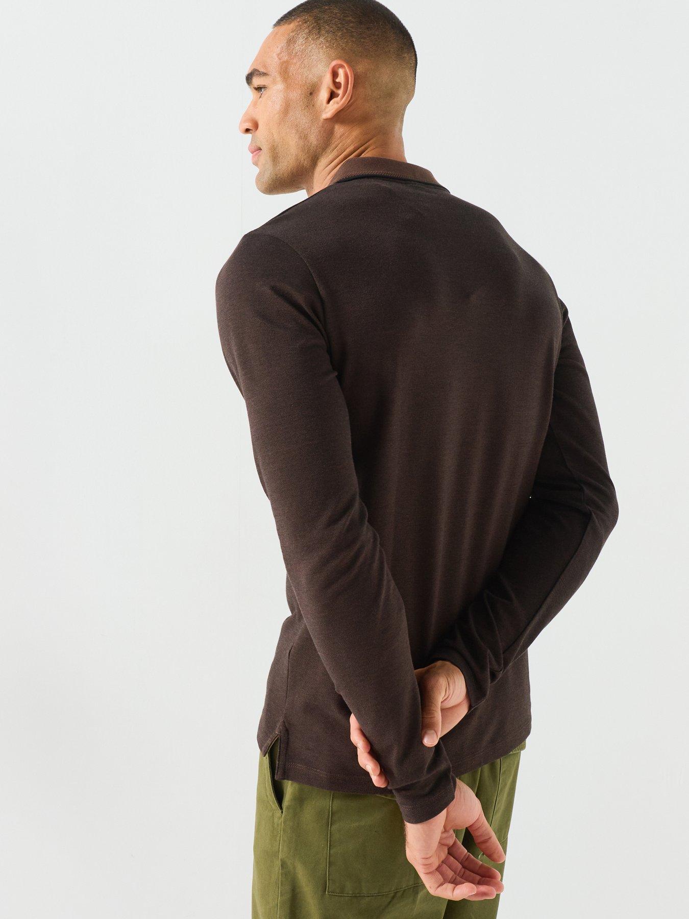 Image 2 of 5 of Jack & Jones Mens Long Sleeve Cotton Blend Polo Shirt - Hot Fudge