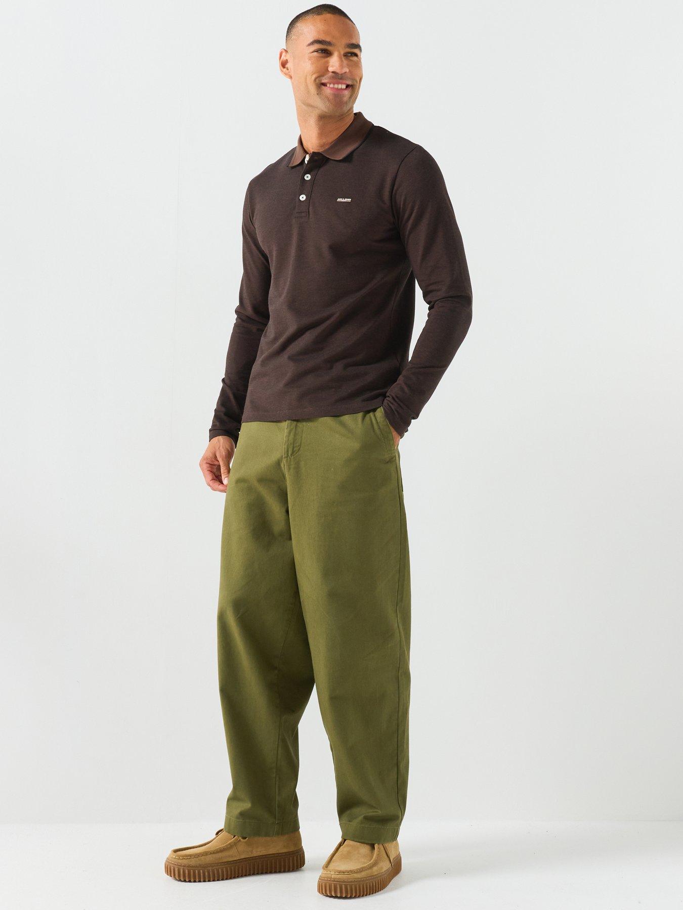 Image 3 of 5 of Jack & Jones Mens Long Sleeve Cotton Blend Polo Shirt - Hot Fudge