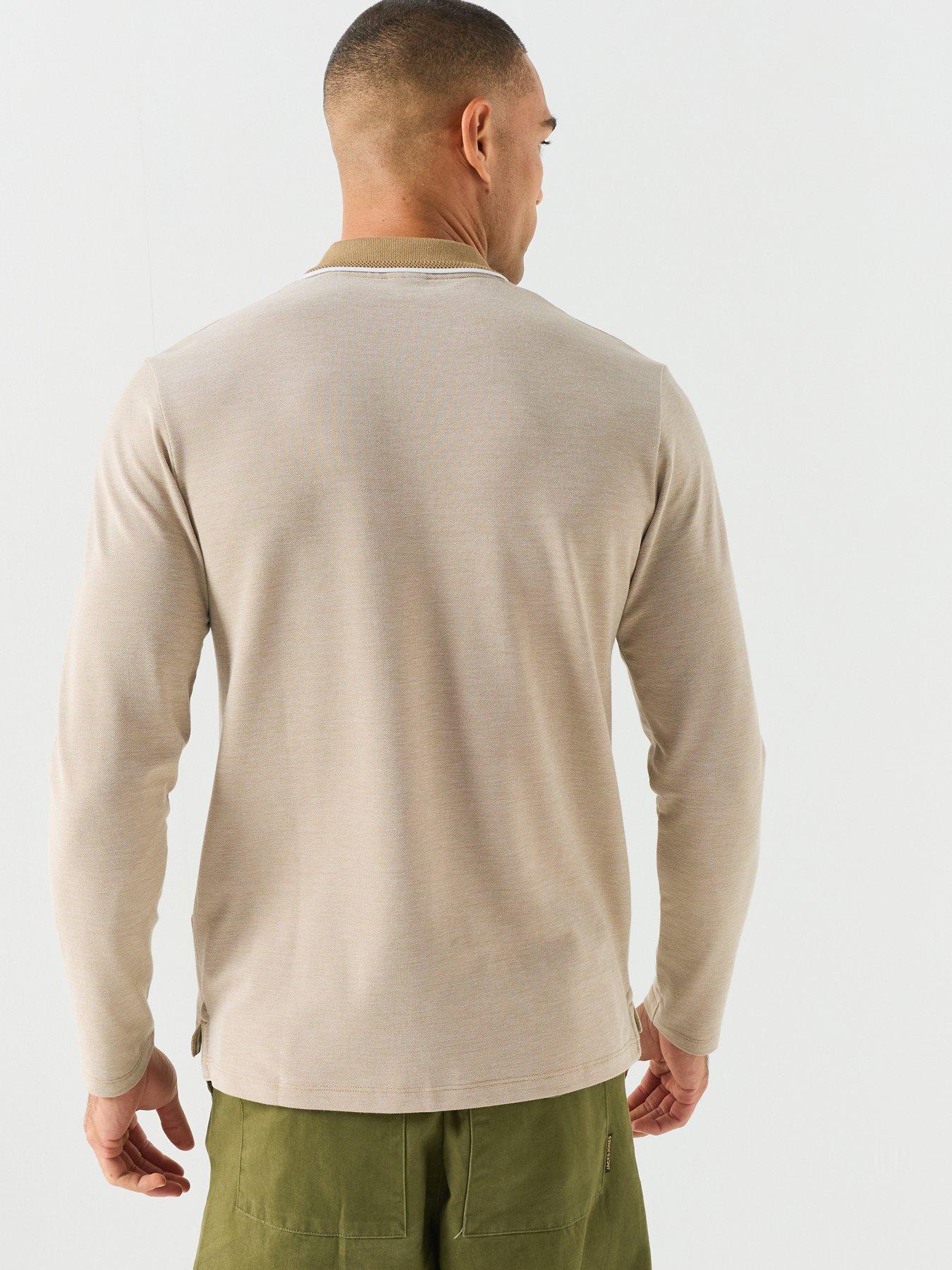 Image 2 of 5 of Jack & Jones Mens Long Sleeve Contrast Collar Polo Shirt - Petrified Oak