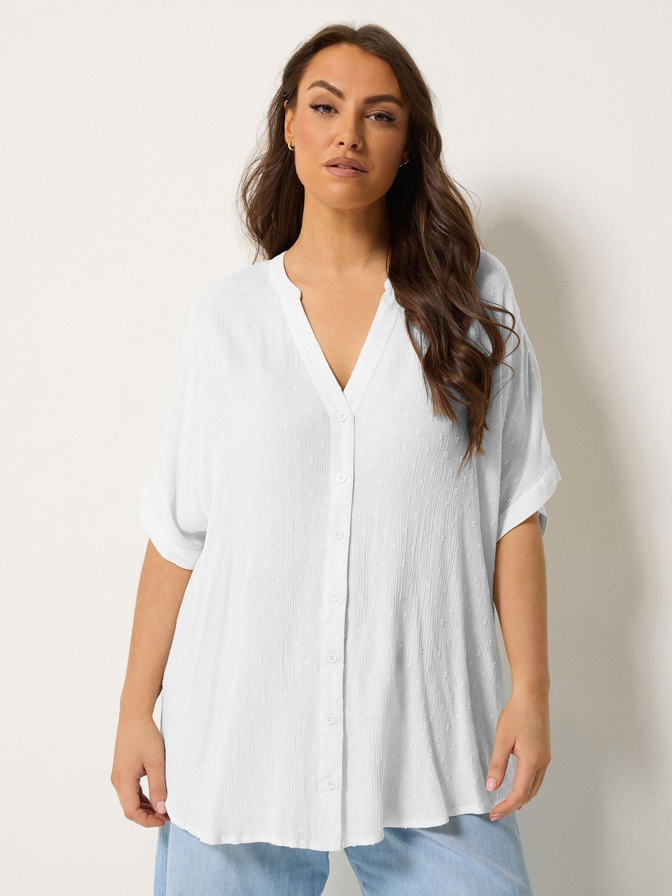 Image 1 of 5 of Yours Curve Printed Crinkle Notchneck Top