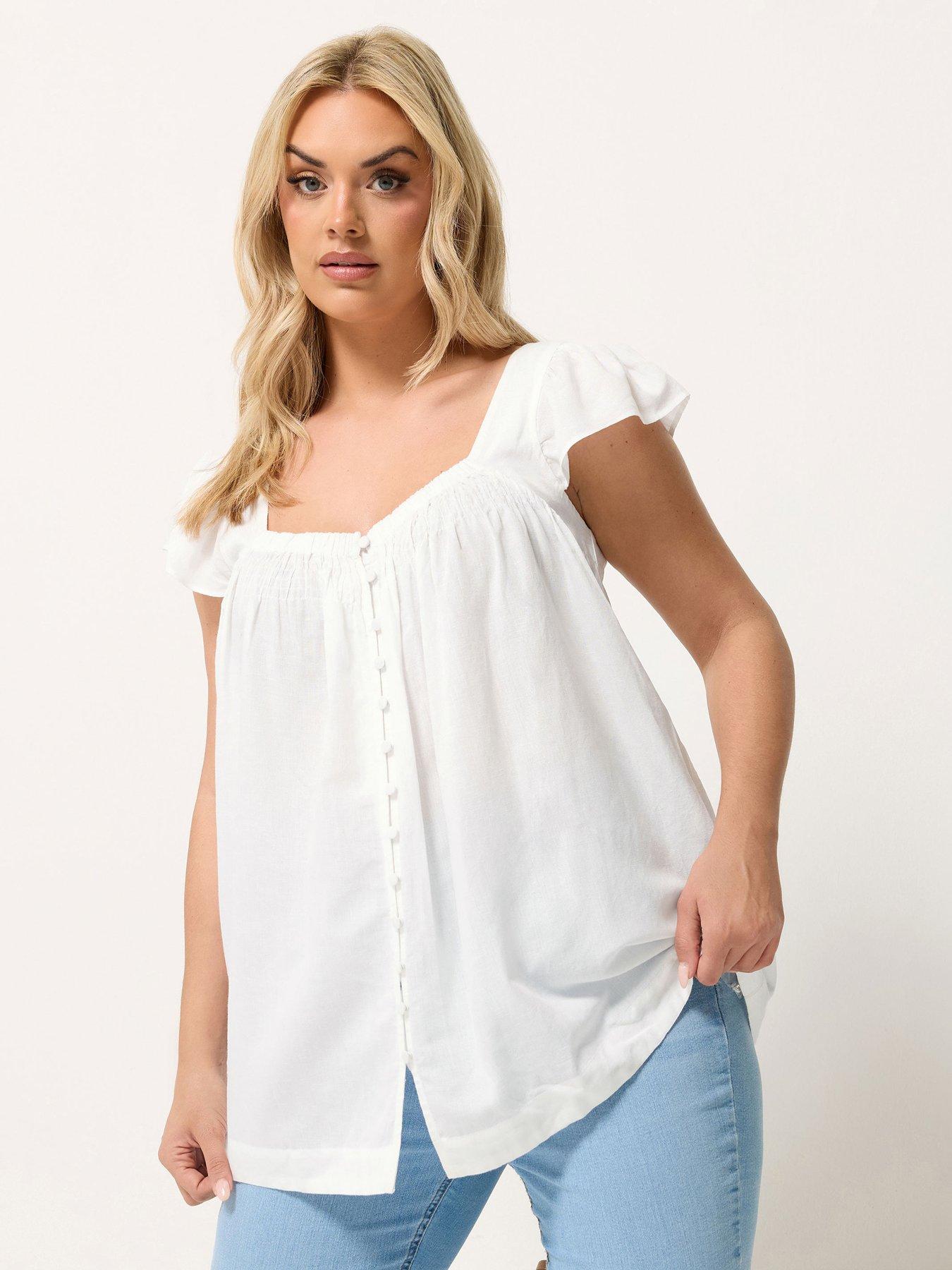 Yours Curve Linen Cap Sleeve Top - White