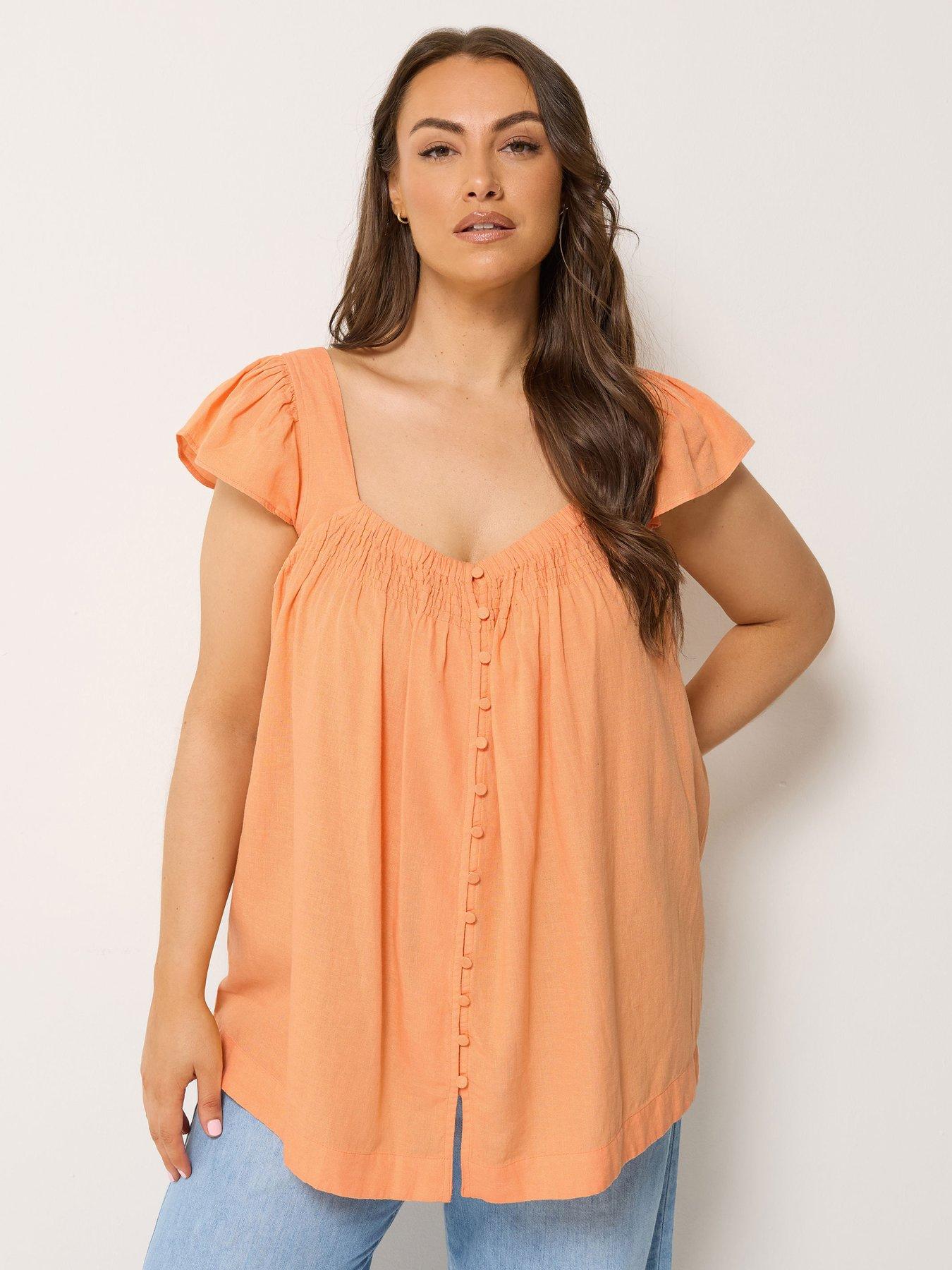 Yours Curve Linen Cap Sleeve Top - Orange