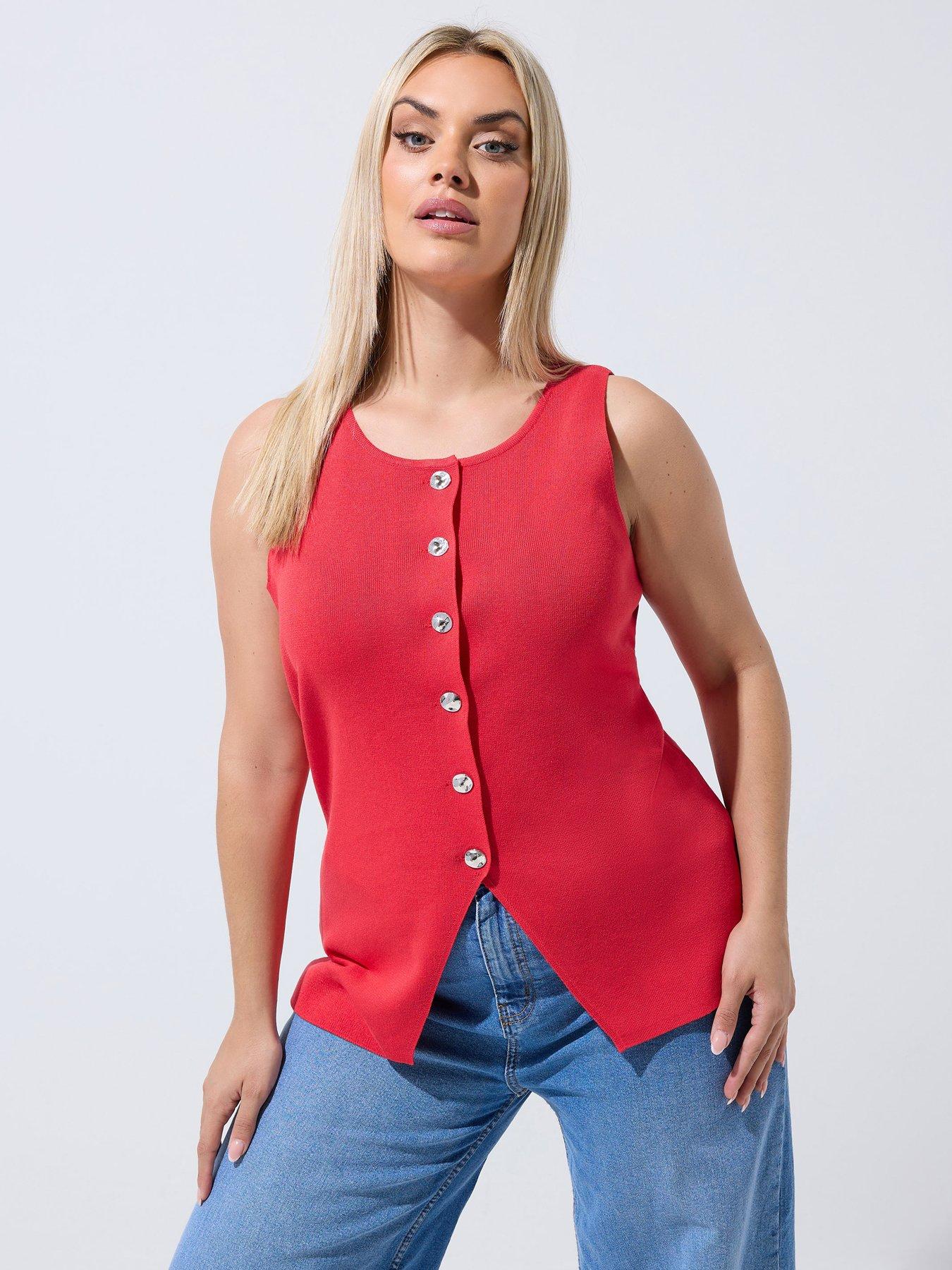 Yours Curve Knit Peplum Waistcoat - Red