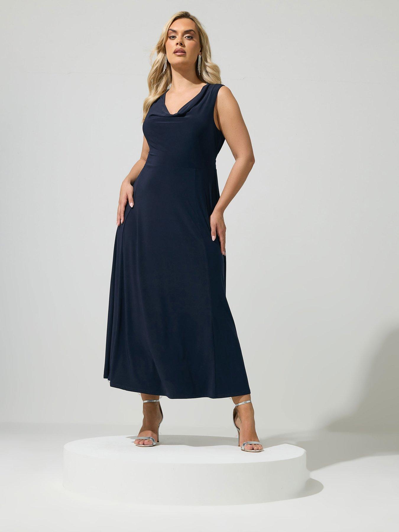 Yours Curve Cowl Lace Up Maxi Dress - Blue