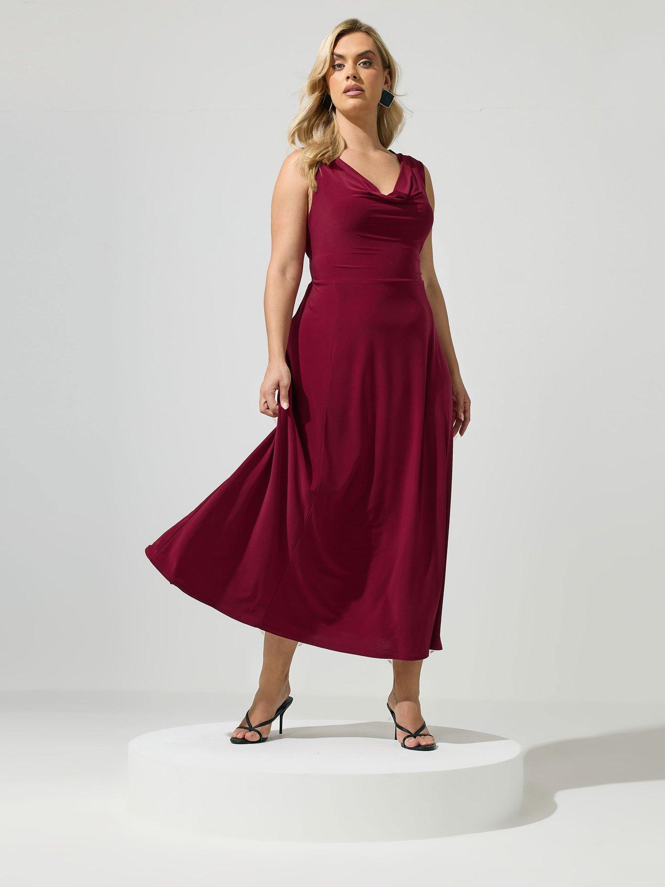 Yours Curve Ity Cowl Lace Up Maxi Dress - Red