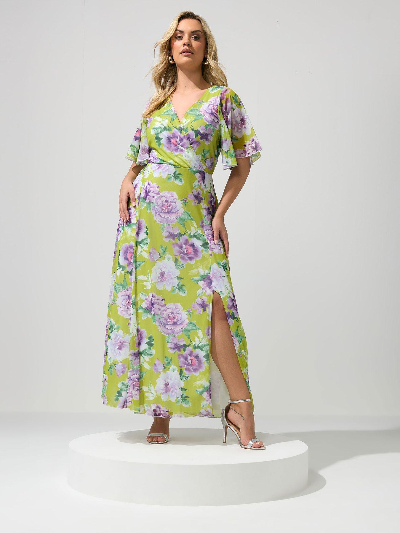 Yours London Curve Floral Wrap Dress - Green