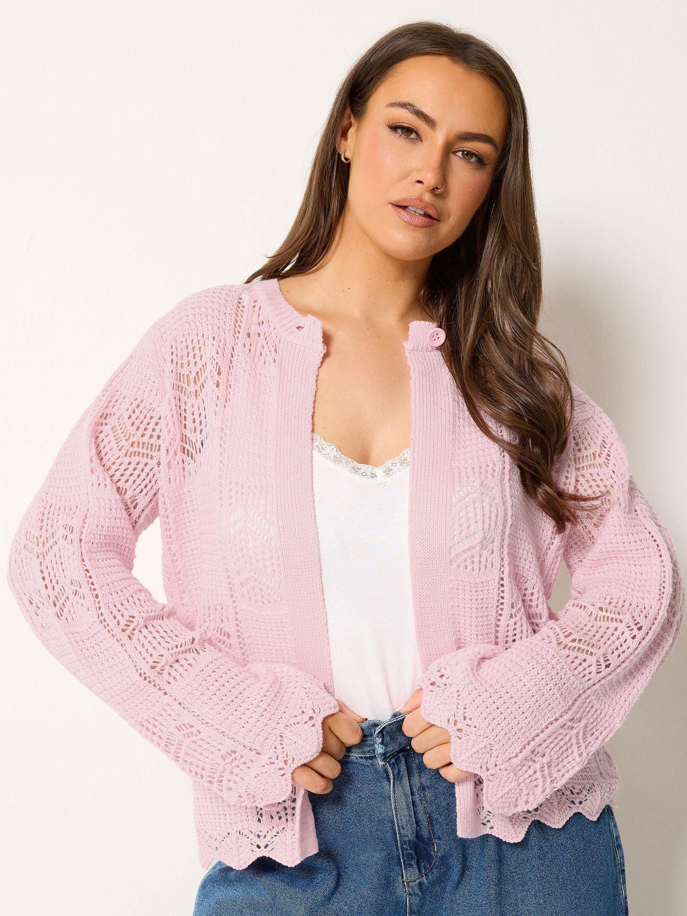 Yours Curve Crochet Cardigan - Pink