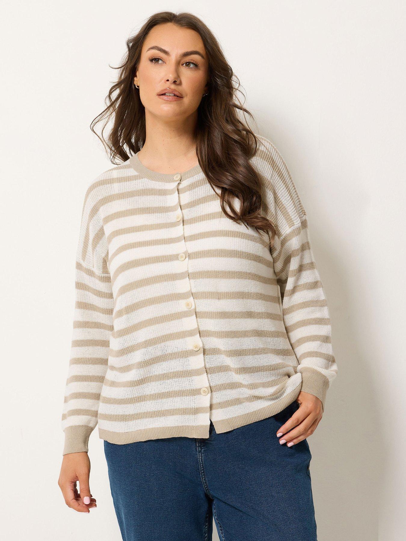 Yours Curve Stripe Print Crew Cardigan
