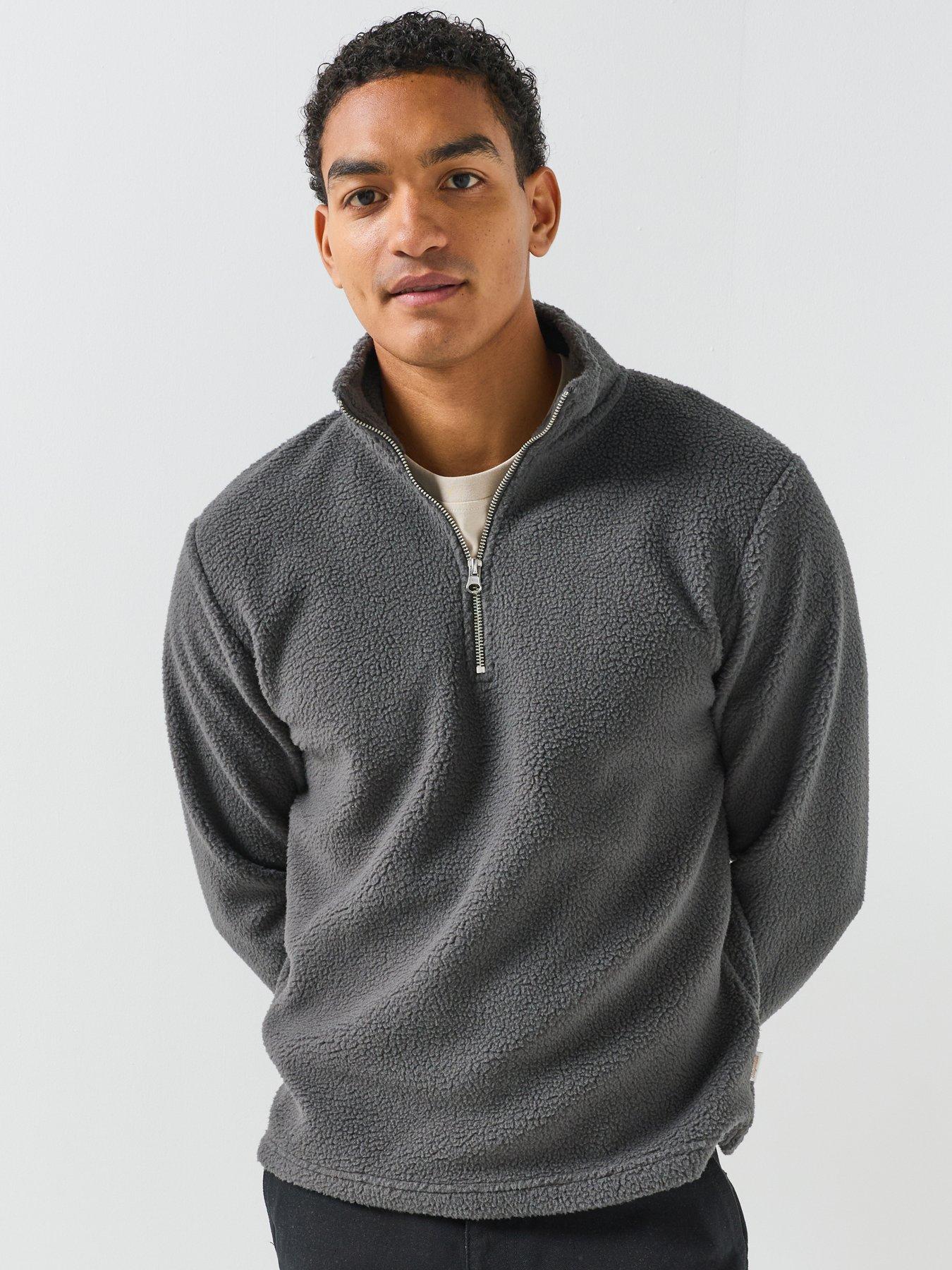 Image 1 of 6 of Jack & Jones Mens Quarter Zip Teddy Fleece Sweatshirt - Asphalt