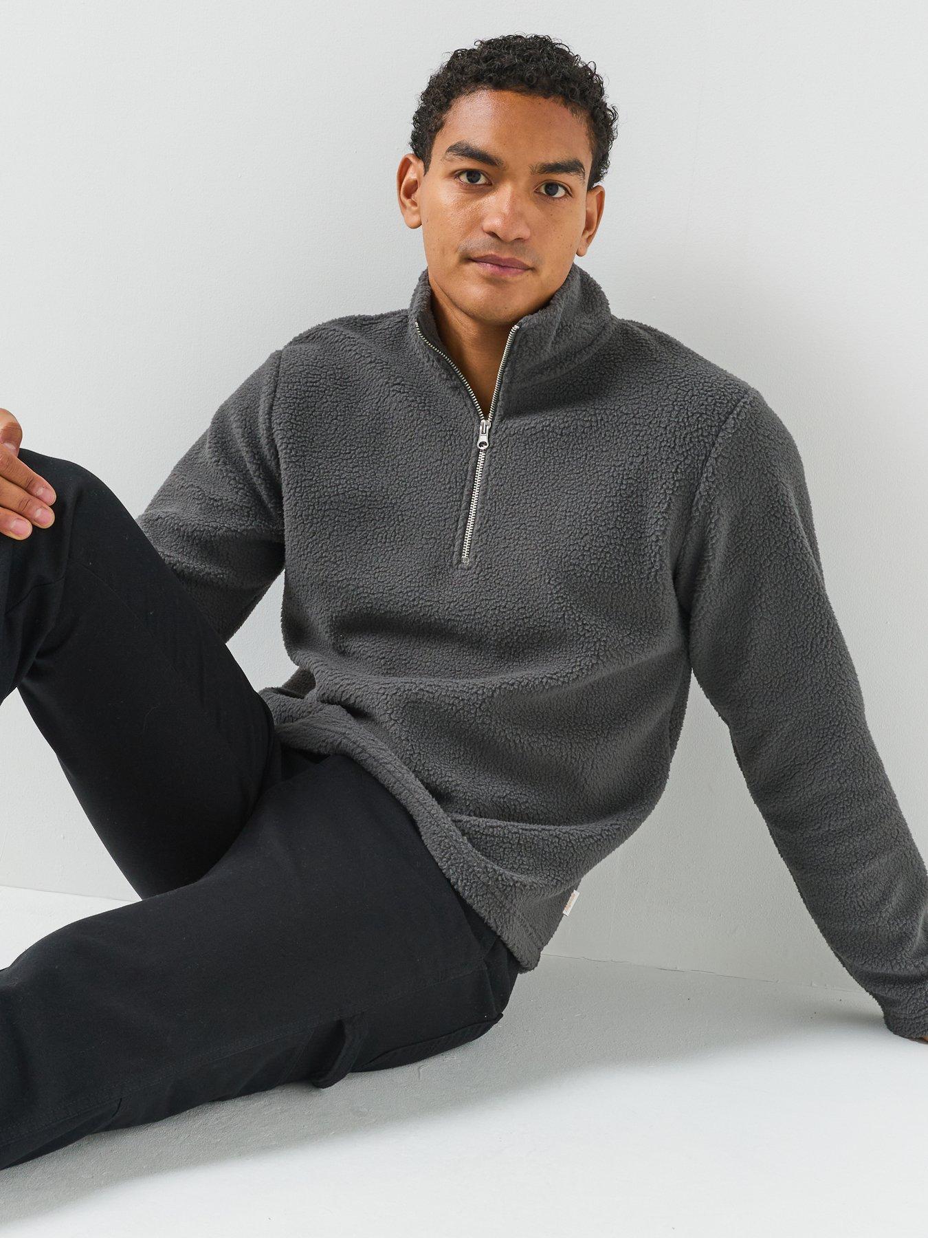 Image 4 of 6 of Jack & Jones Mens Quarter Zip Teddy Fleece Sweatshirt - Asphalt