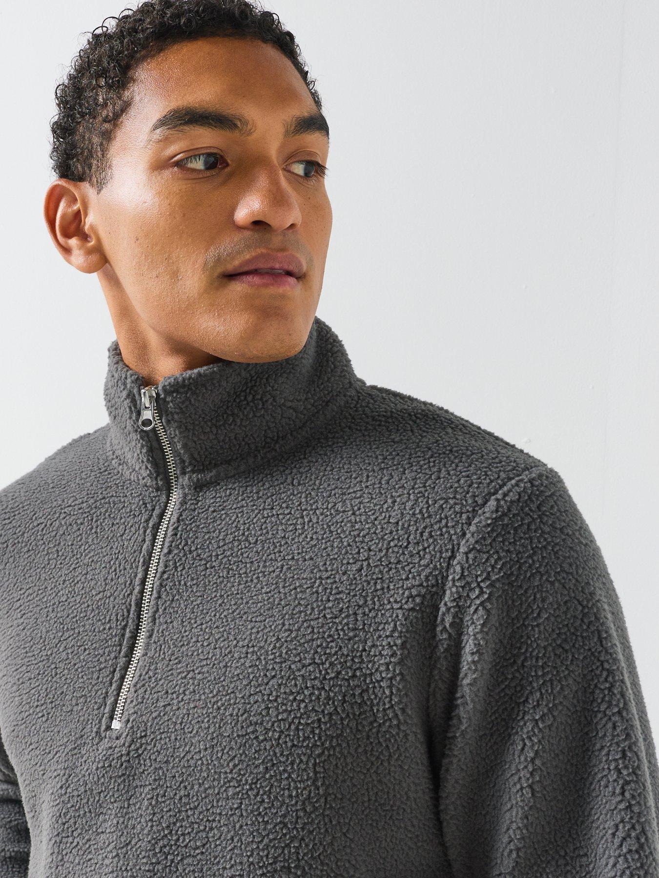 Image 5 of 6 of Jack & Jones Mens Quarter Zip Teddy Fleece Sweatshirt - Asphalt