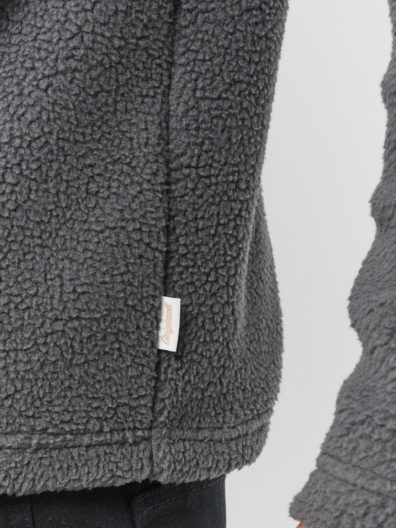 Image 6 of 6 of Jack & Jones Mens Quarter Zip Teddy Fleece Sweatshirt - Asphalt