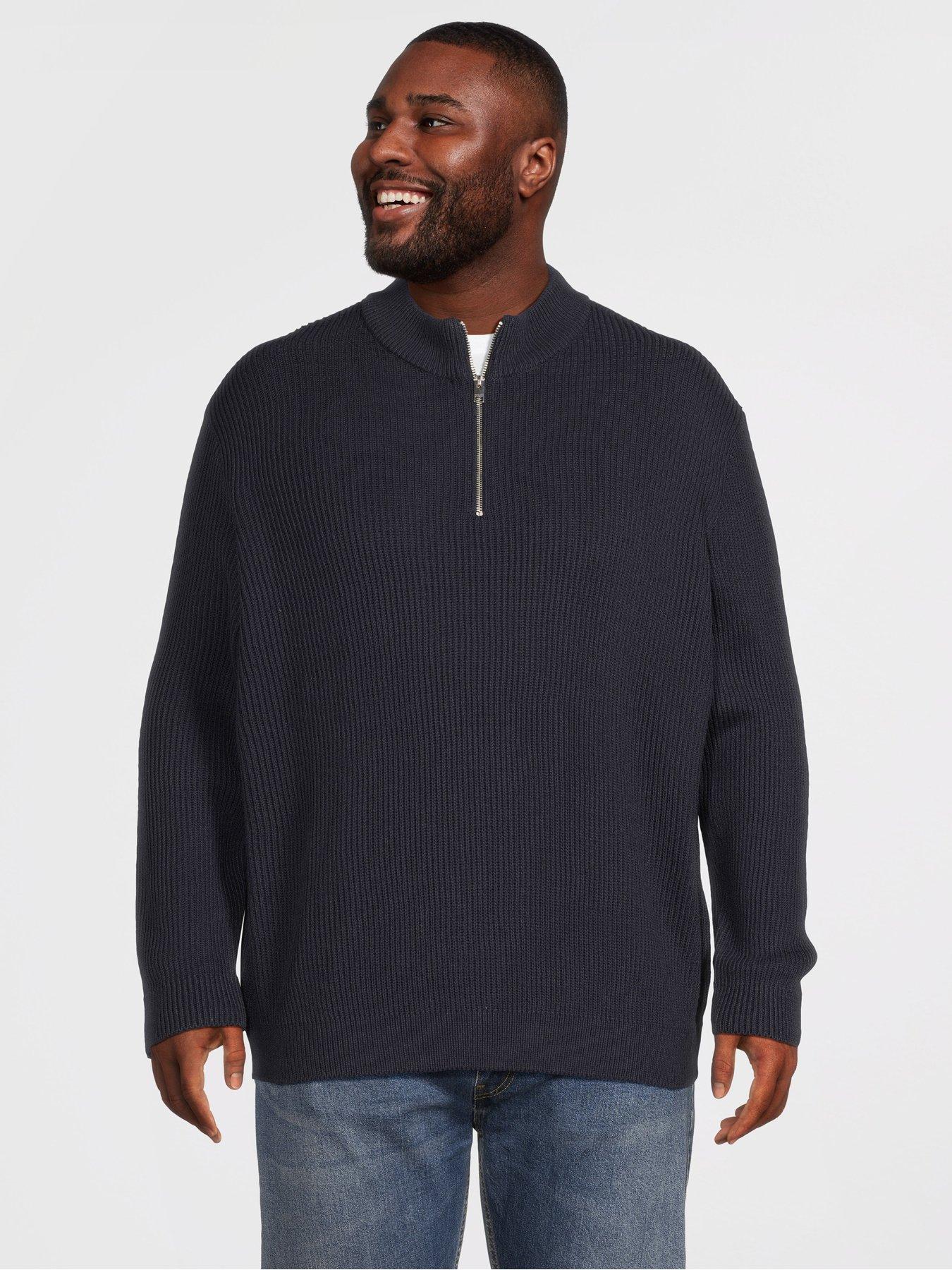 Jack & Jones Plus Panel Knitted 1/2 Zip Jumper - Navy