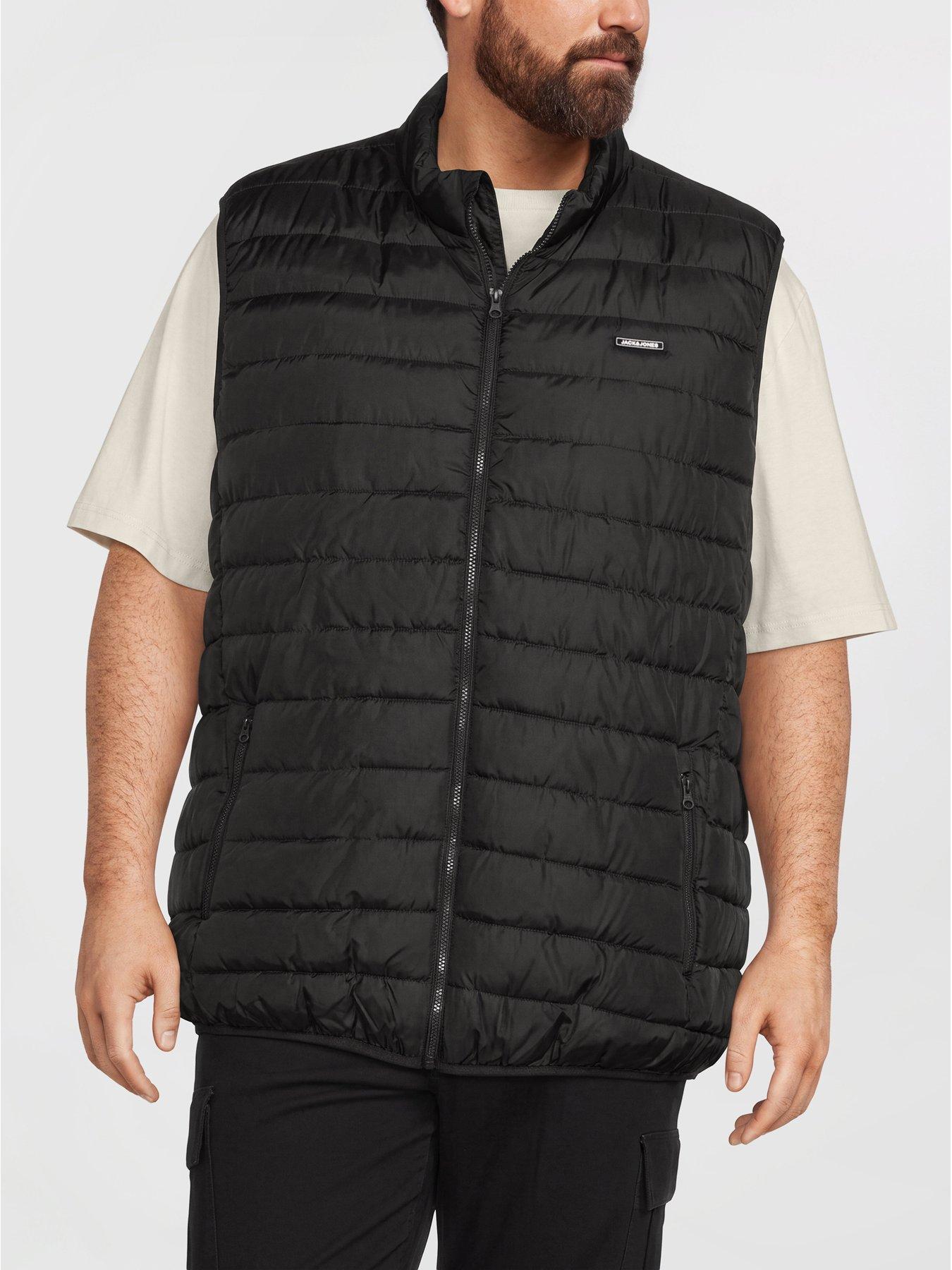 Image 1 of 6 of Jack & Jones Plus Elvis Lightweight Quilted Gilet With Collar - Black