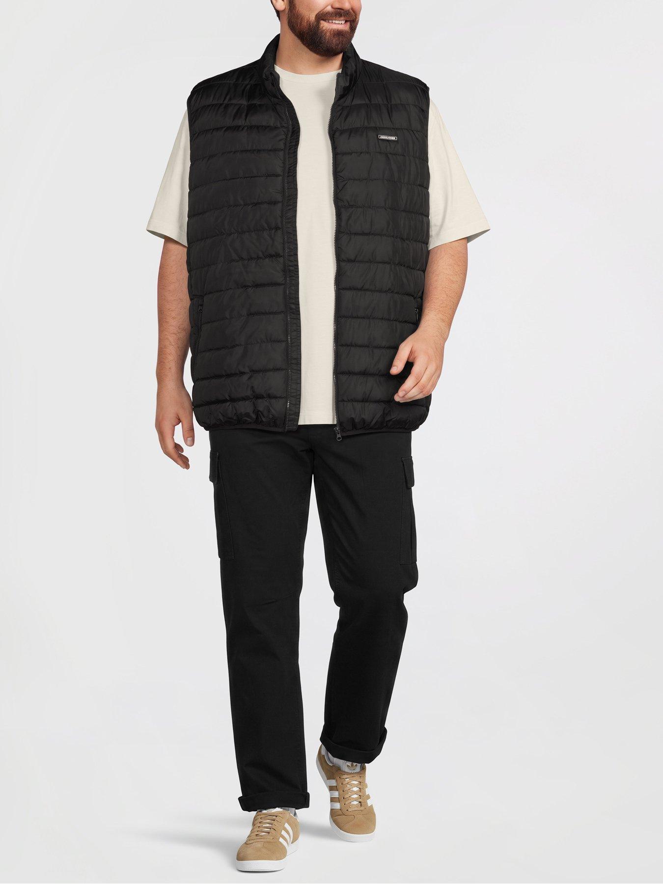 Image 3 of 6 of Jack & Jones Plus Elvis Lightweight Quilted Gilet With Collar - Black