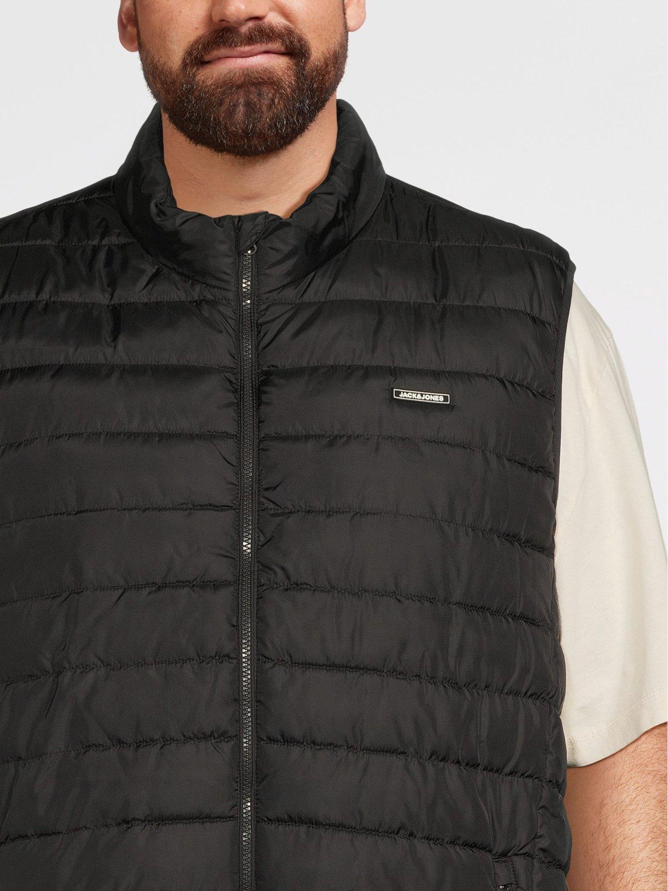 Image 4 of 6 of Jack & Jones Plus Elvis Lightweight Quilted Gilet With Collar - Black