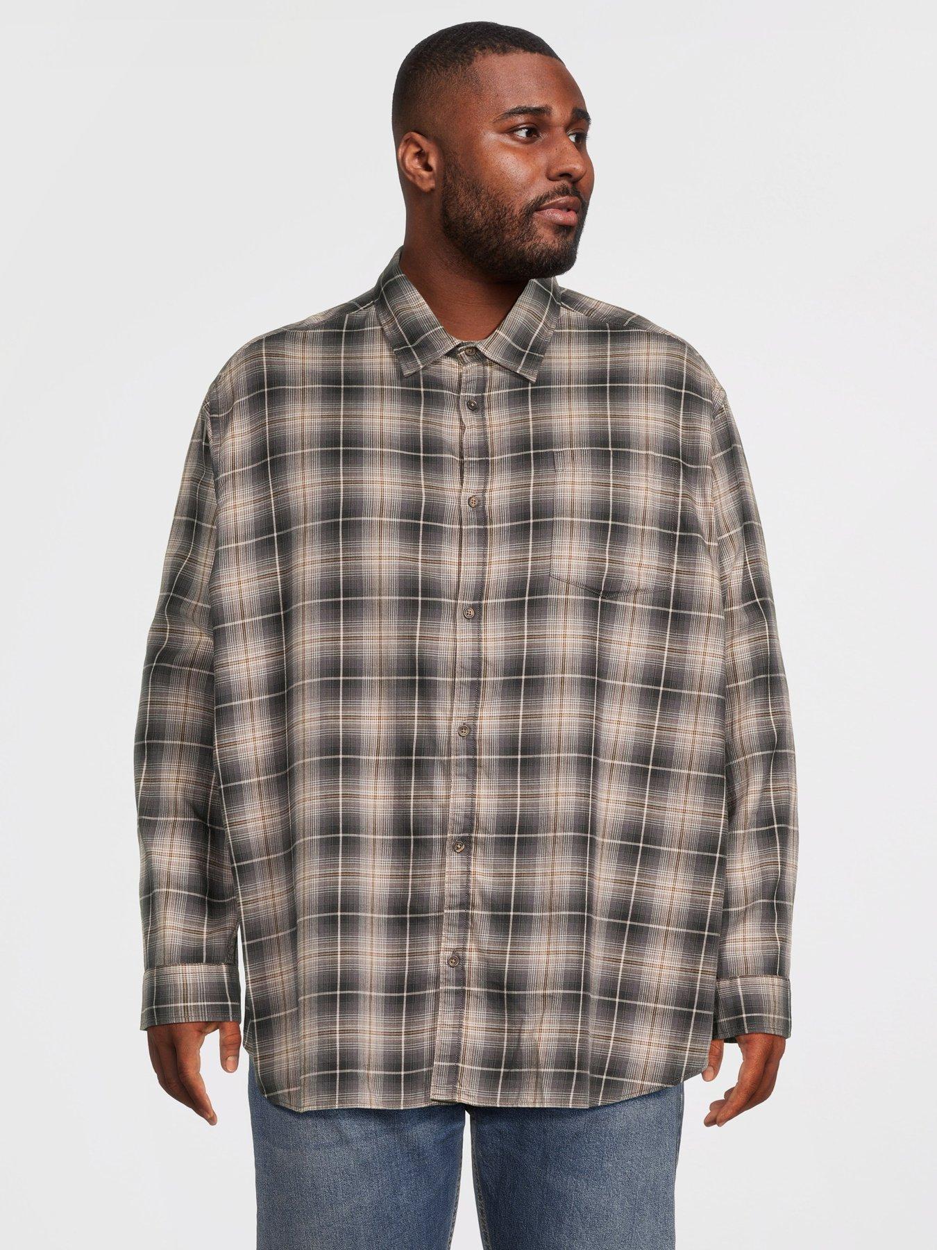 Jack & Jones Men's Plus Flannel Check Long Sleeve Shirt - Black/Grey
