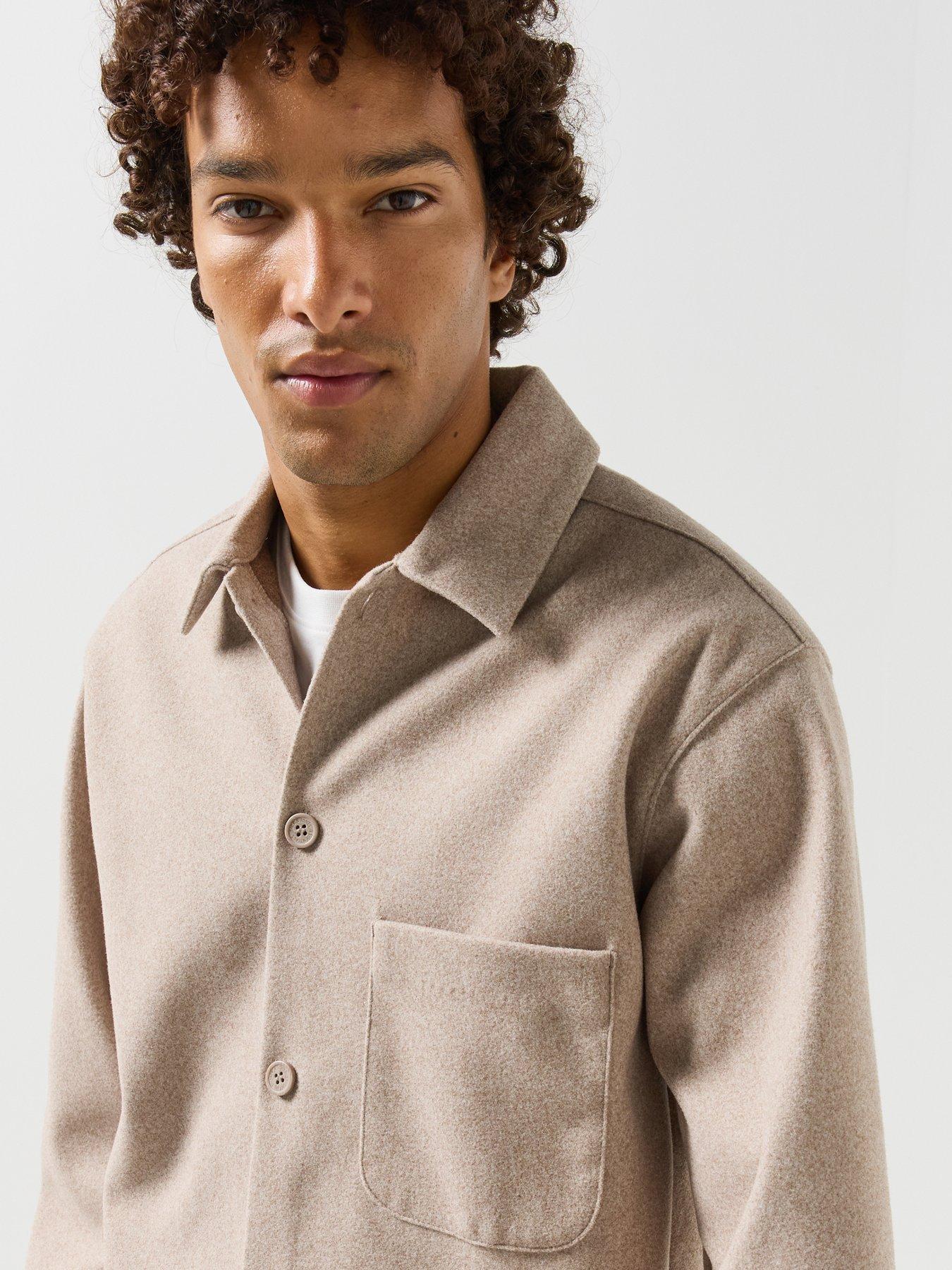 Image 6 of 6 of Jack & Jones Mens Loose Fit Knit Marl Overshirt - Oatmeal