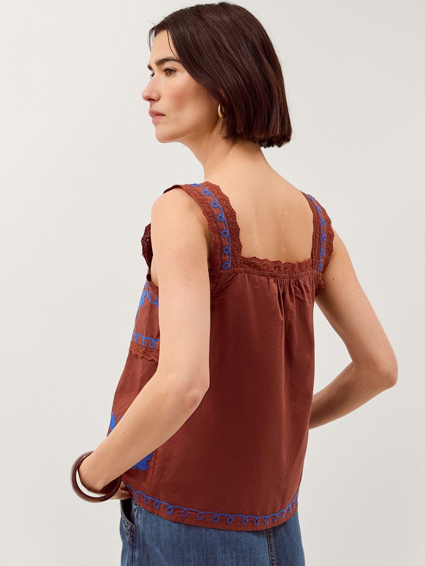 Image 2 of 4 of Monsoon Madison Embroidered Cami Top - Brown
