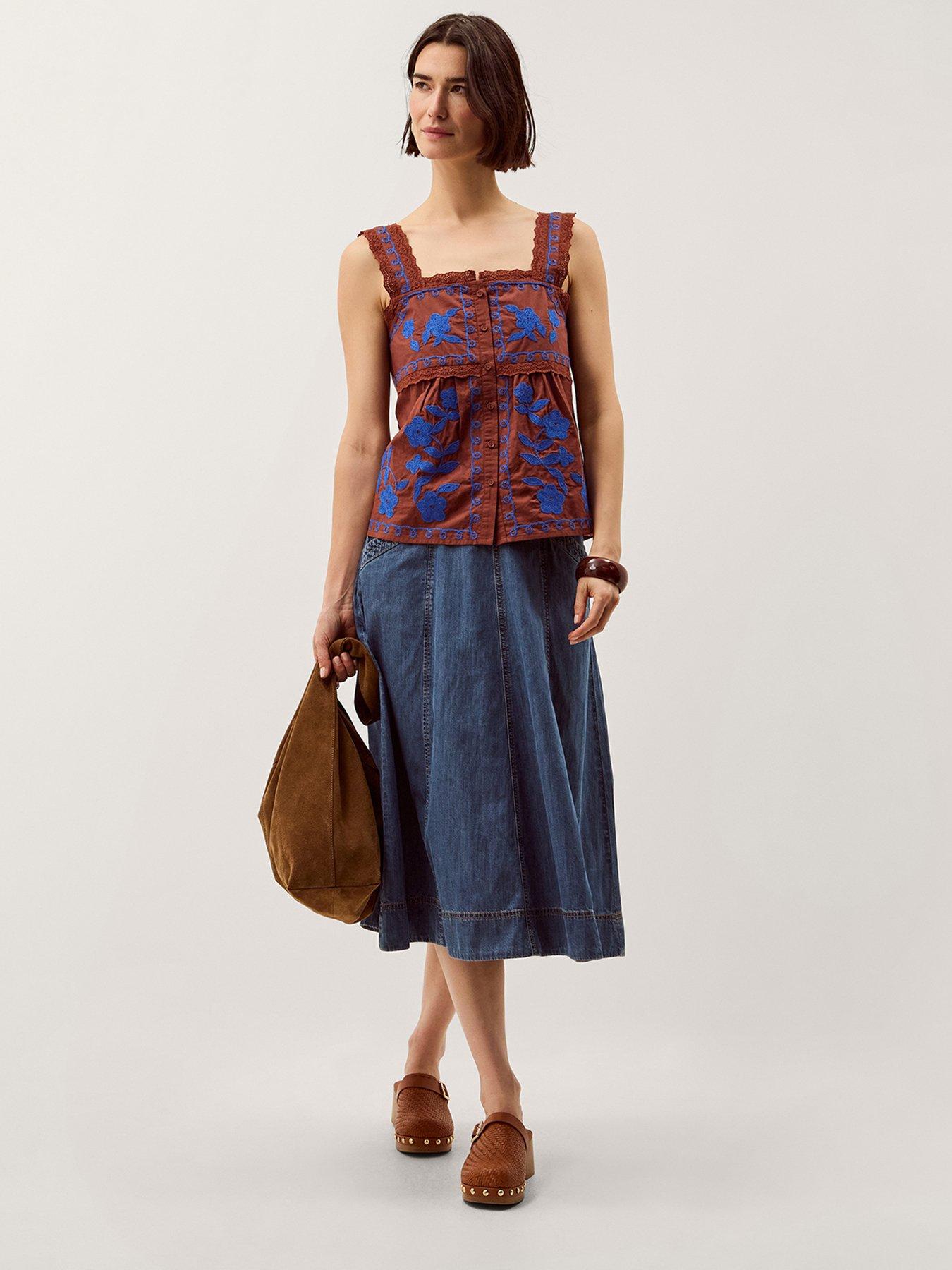 Image 3 of 4 of Monsoon Madison Embroidered Cami Top - Brown