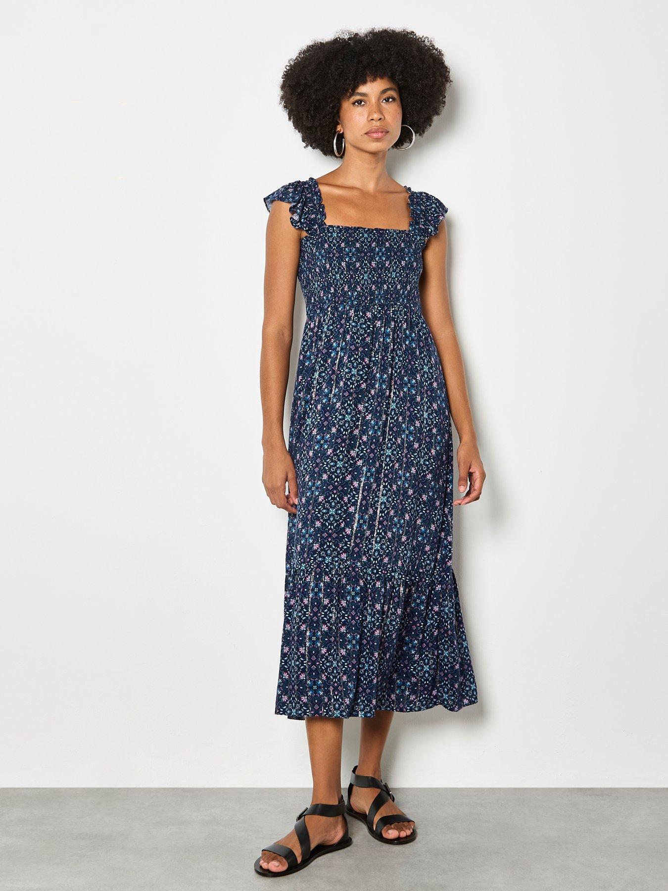 Image 1 of 5 of Apricot Ruffle Strap Tiered Midi Dress