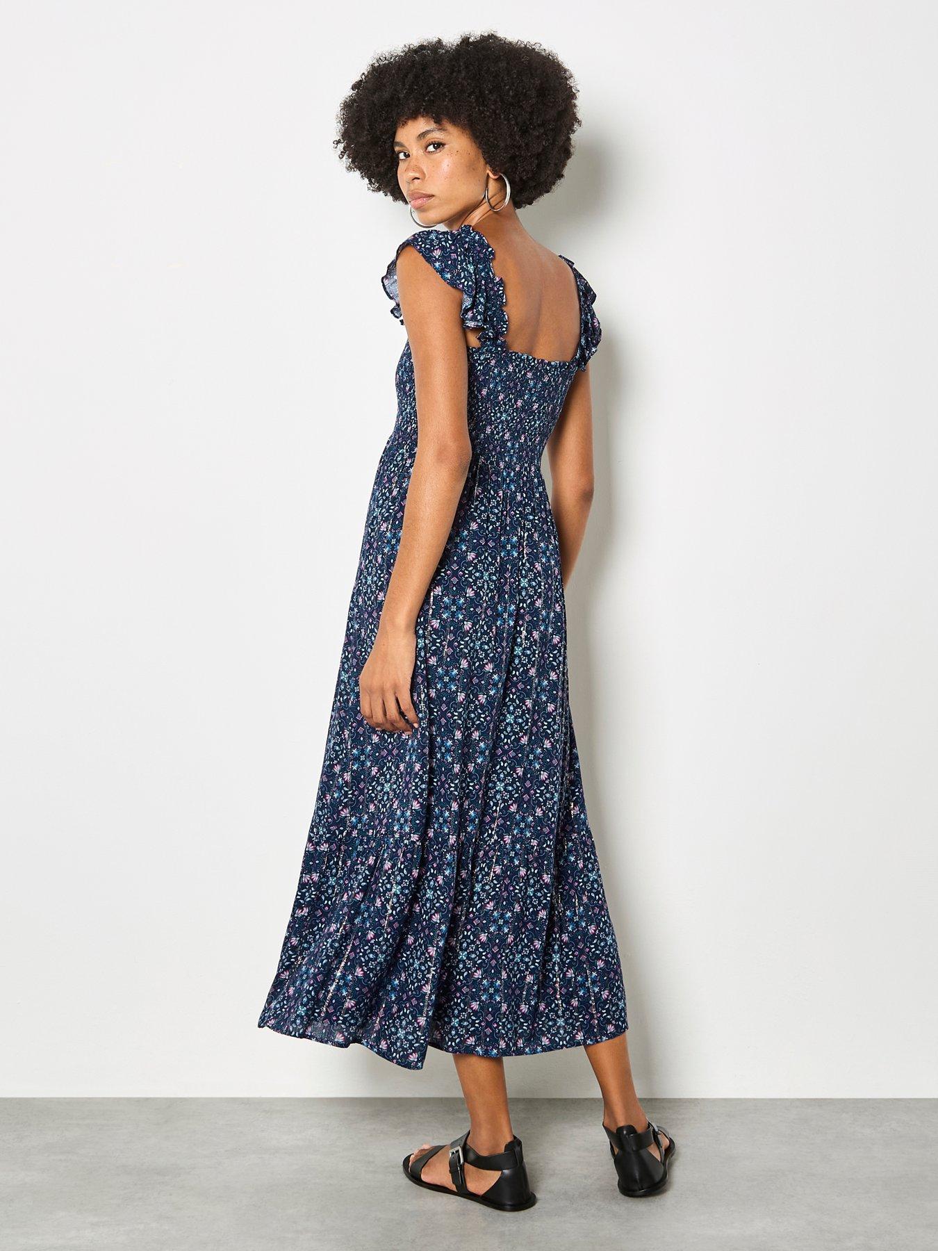 apricot-ruffle-strap-tiered-midi-dress-bluestillFront