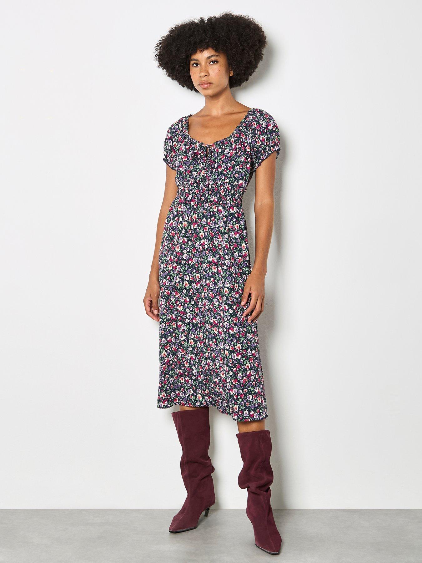Apricot Ditsy Floral Midi Milkmaid Dress
