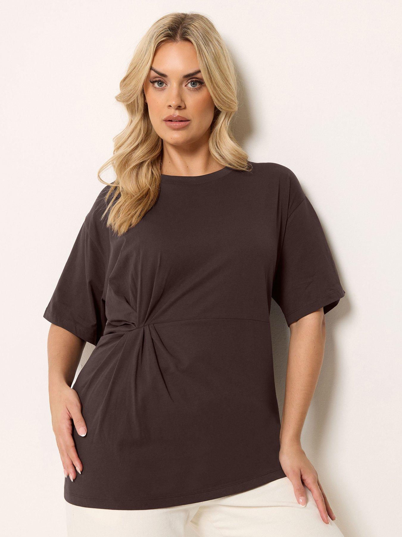 Yours Curve Twist Front T-Shirt - Brown