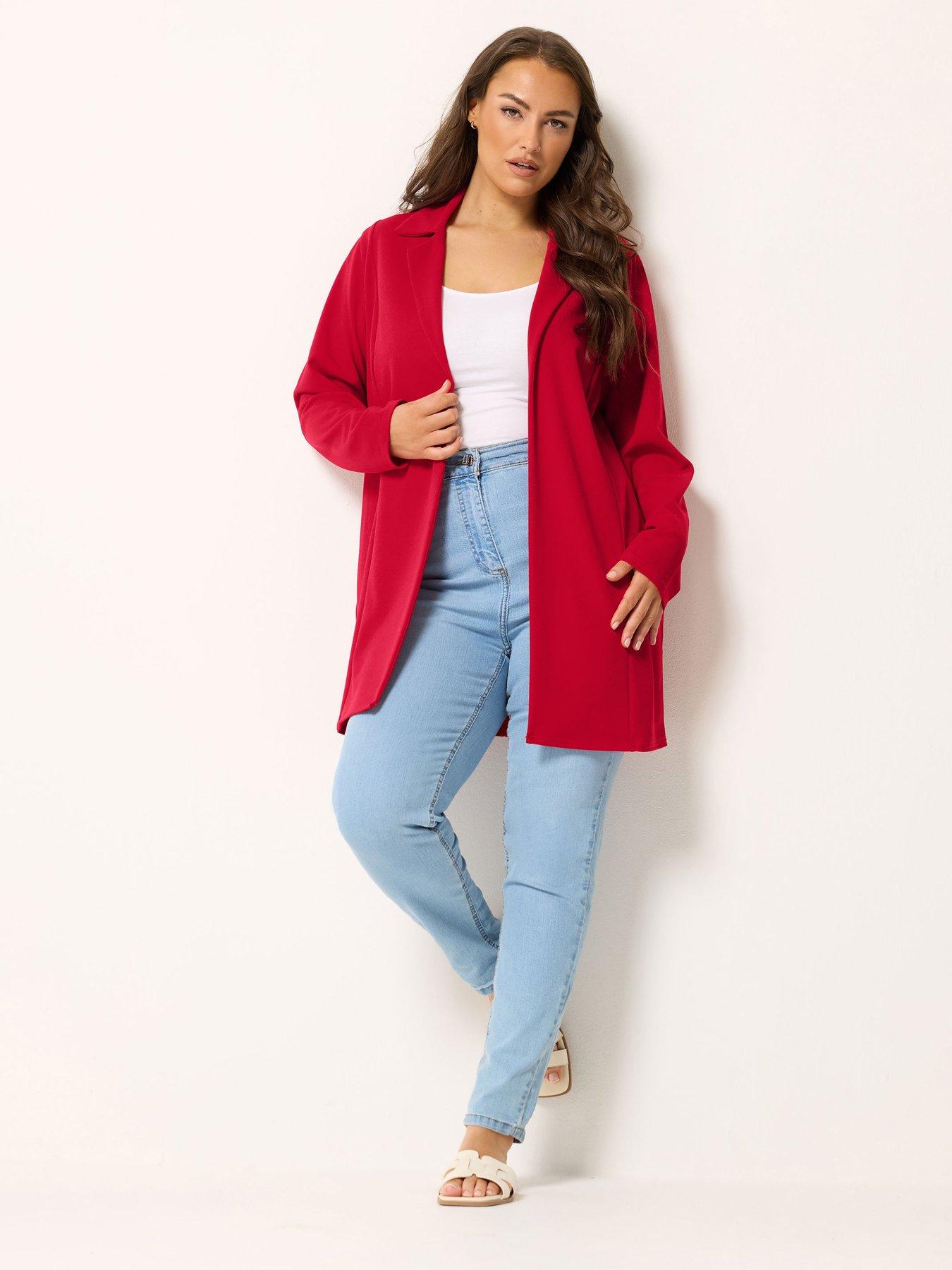 Image 3 of 4 of Yours Curve Longline Jersey Blazer - Red