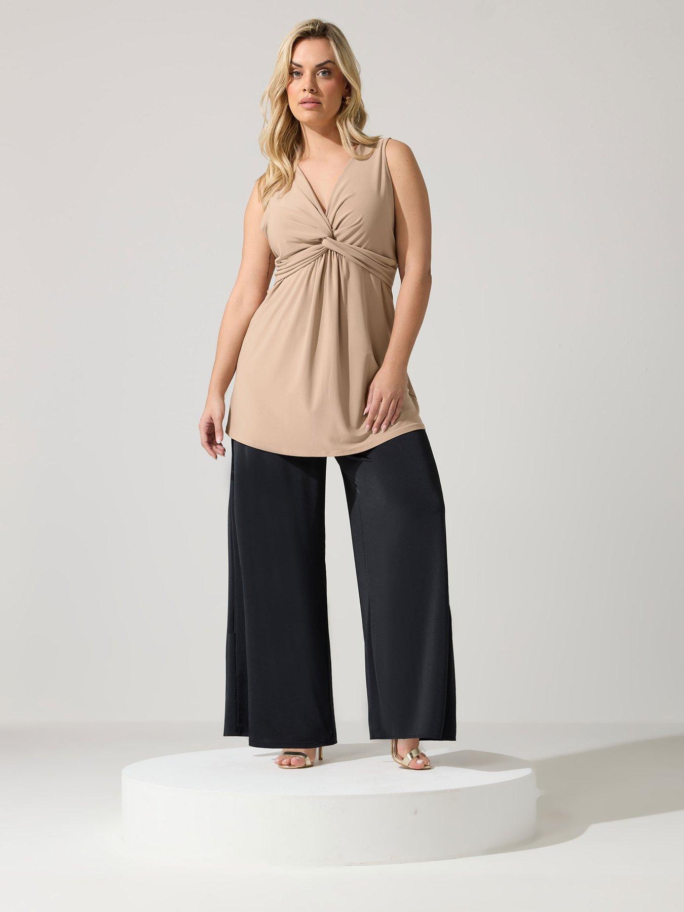 Image 3 of 4 of Yours Curve Sleeveless Knot Front Top - Cream
