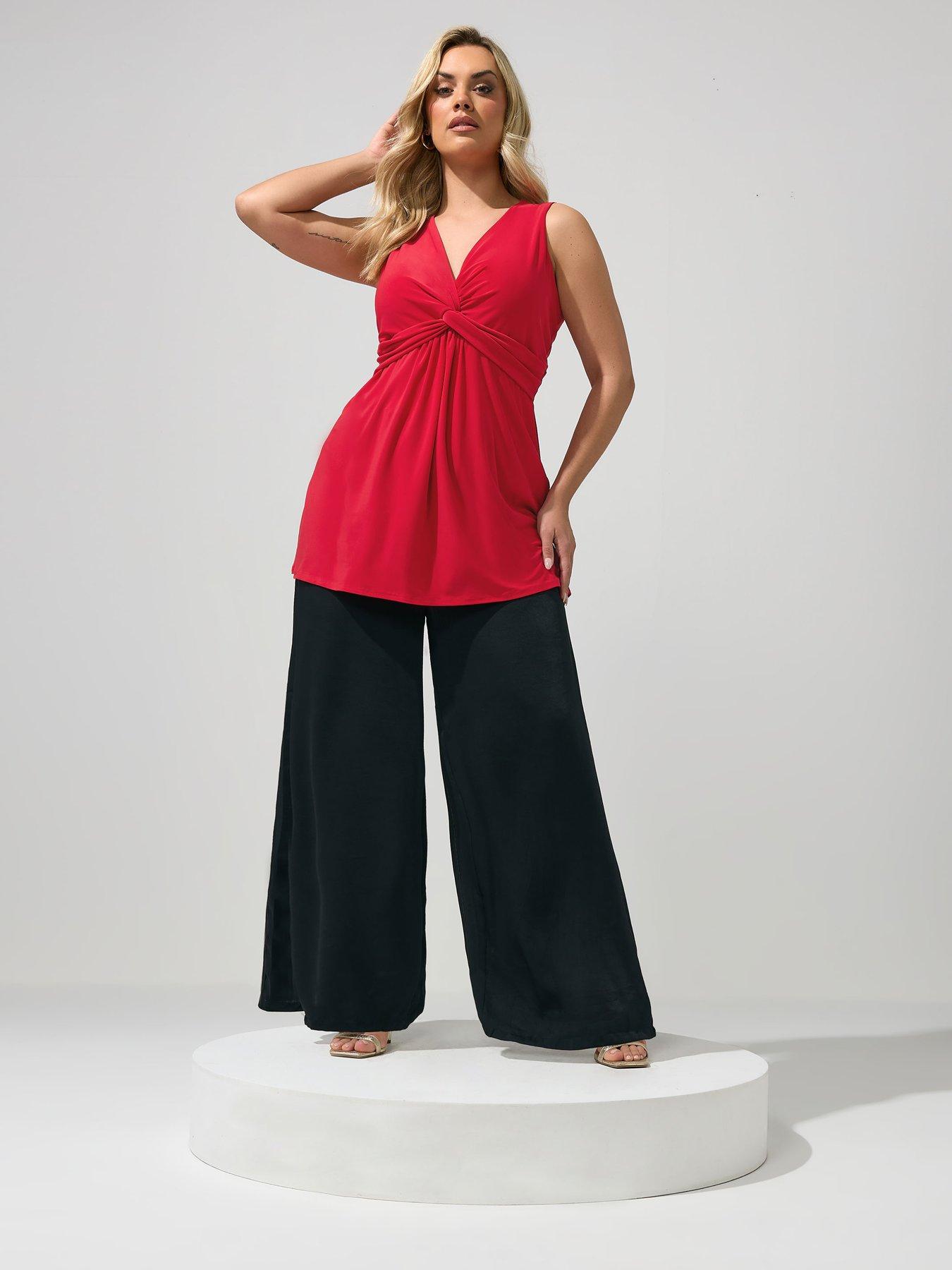 Image 3 of 5 of Yours Curve Sleeveless Knot Front Top - Red